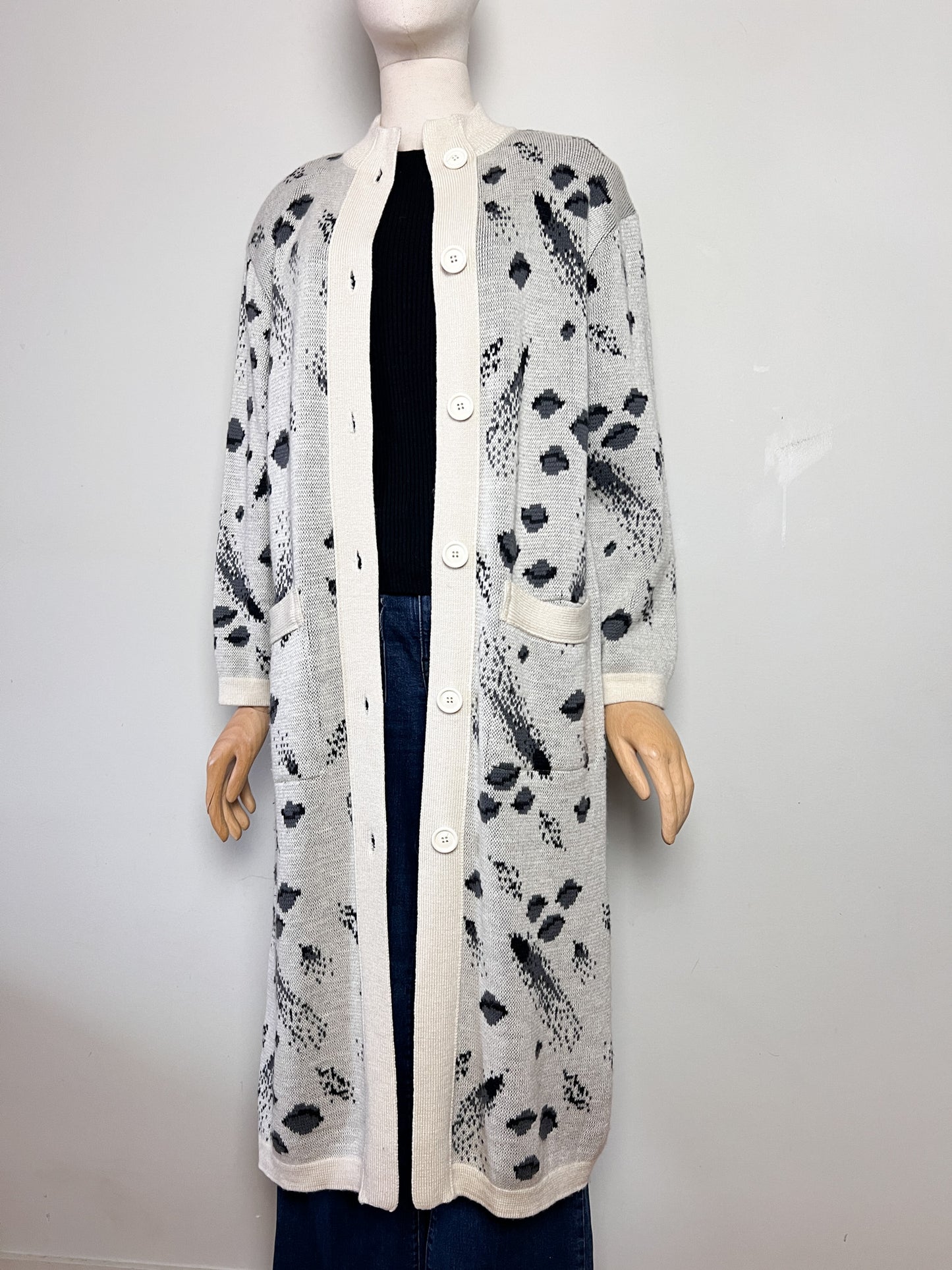 Cardigan Long Vintage années 80 "Galaxie" - Laine - Fabrice Karel - Taille 38 à 42