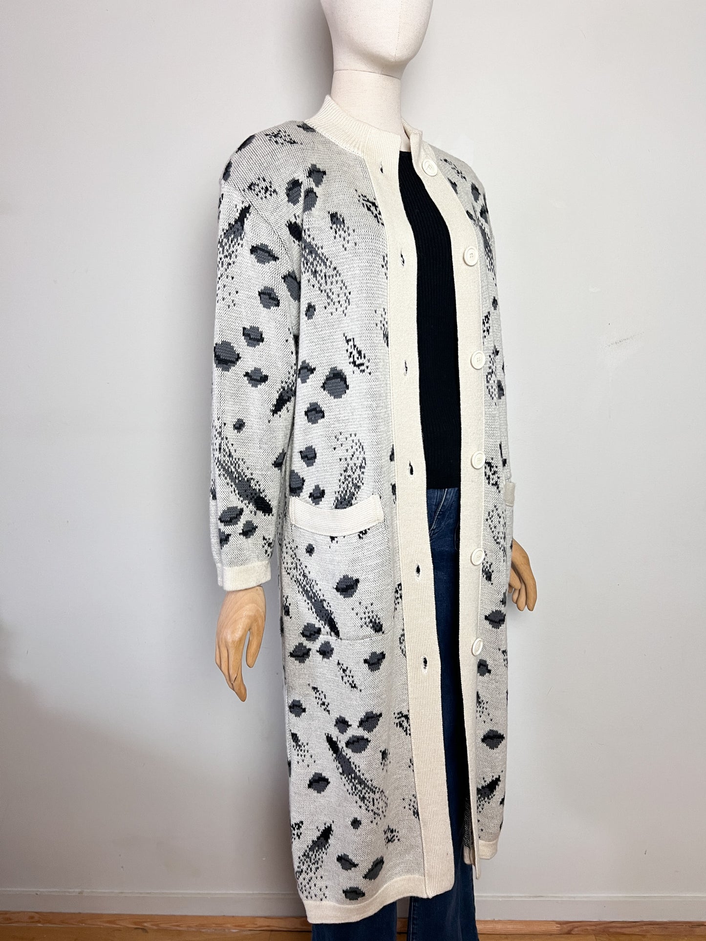 Cardigan Long Vintage années 80 "Galaxie" - Laine - Fabrice Karel - Taille 38 à 42