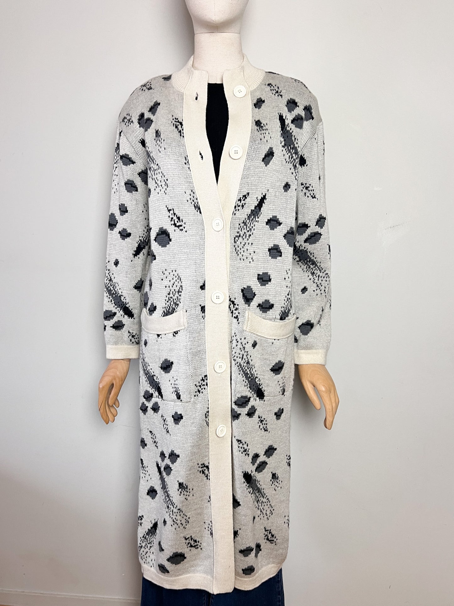 Cardigan Long Vintage années 80 "Galaxie" - Laine - Fabrice Karel - Taille 38 à 42