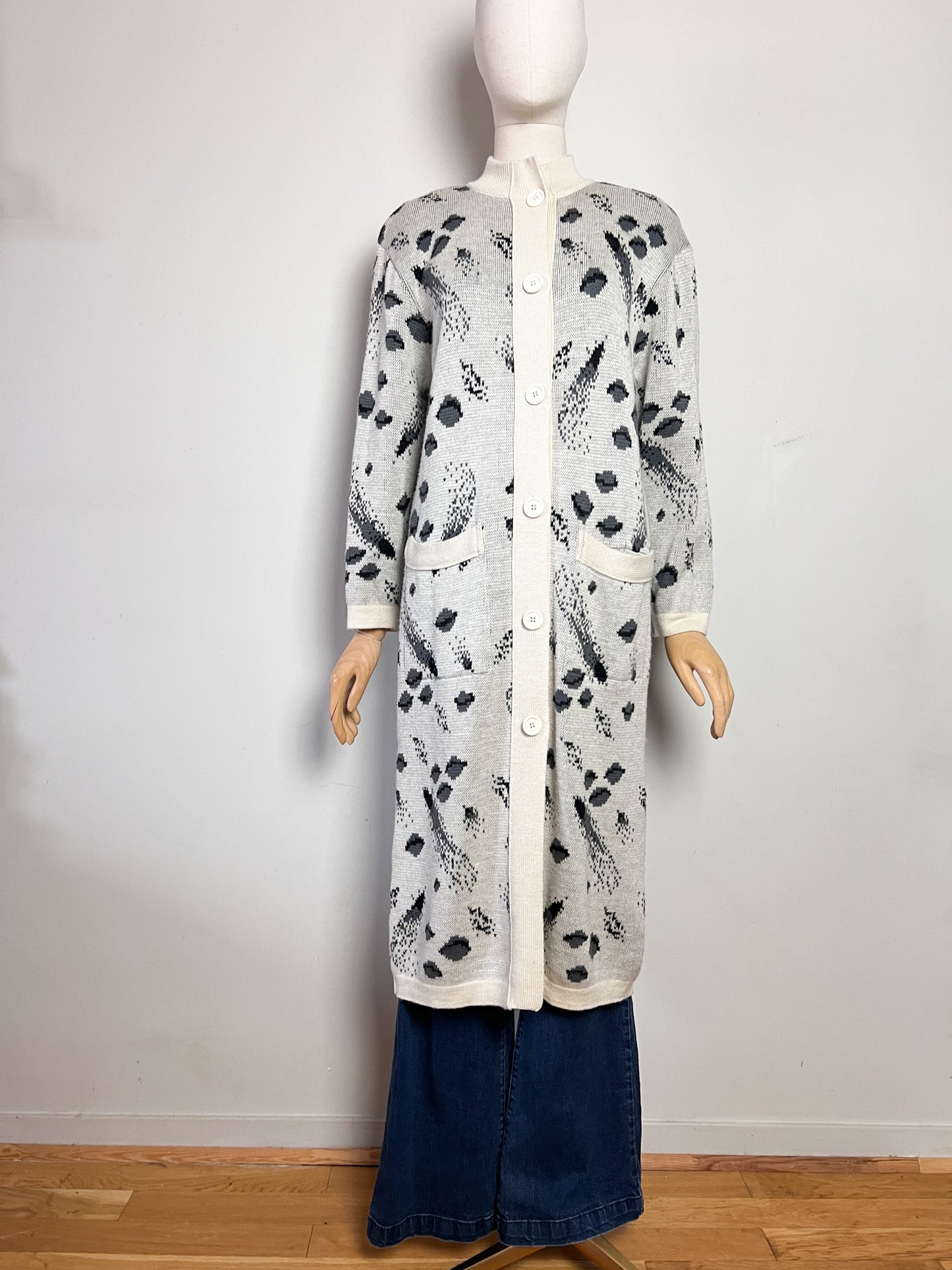 Cardigan Long Vintage années 80 "Galaxie" - Laine - Fabrice Karel - Taille 38 à 42