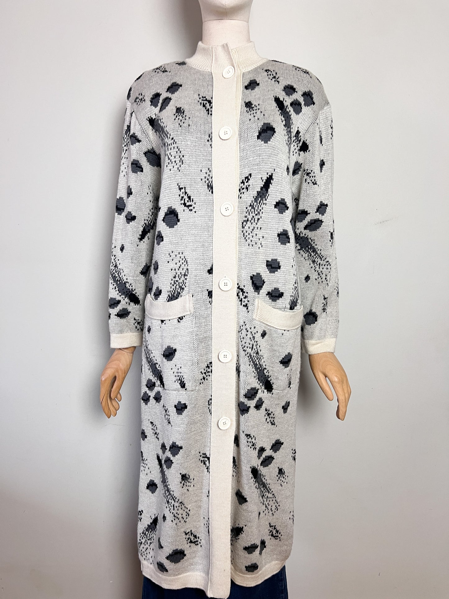 Cardigan Long Vintage années 80 "Galaxie" - Laine - Fabrice Karel - Taille 38 à 42