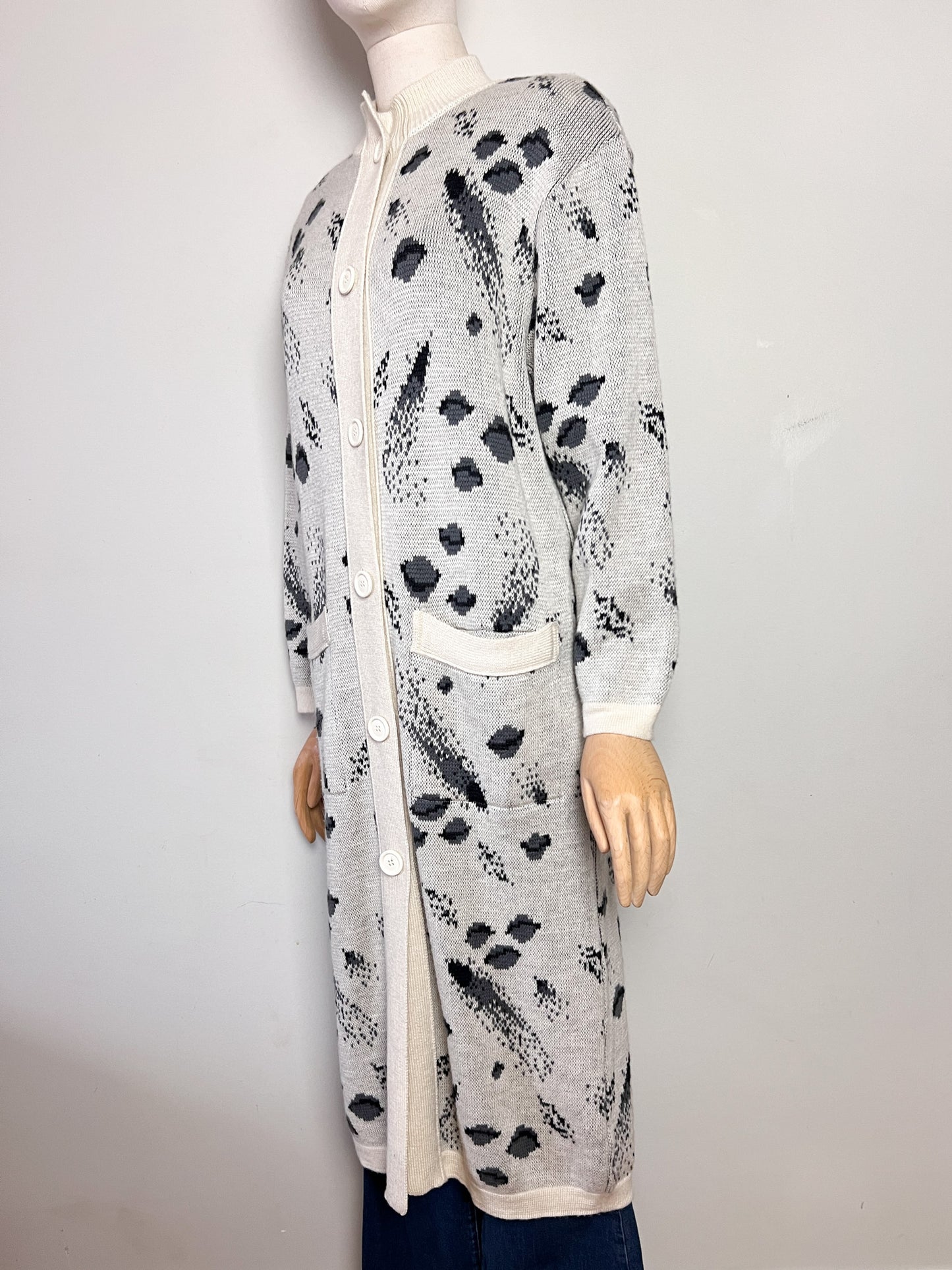 Cardigan Long Vintage années 80 "Galaxie" - Laine - Fabrice Karel - Taille 38 à 42
