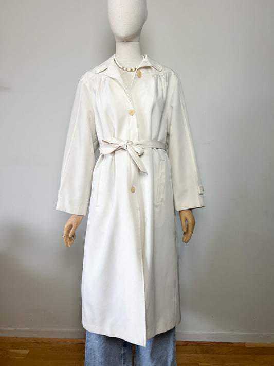 Manteau Vintage Crème des Années 70 - Ceinture & Détails au Dos - T. 38/40