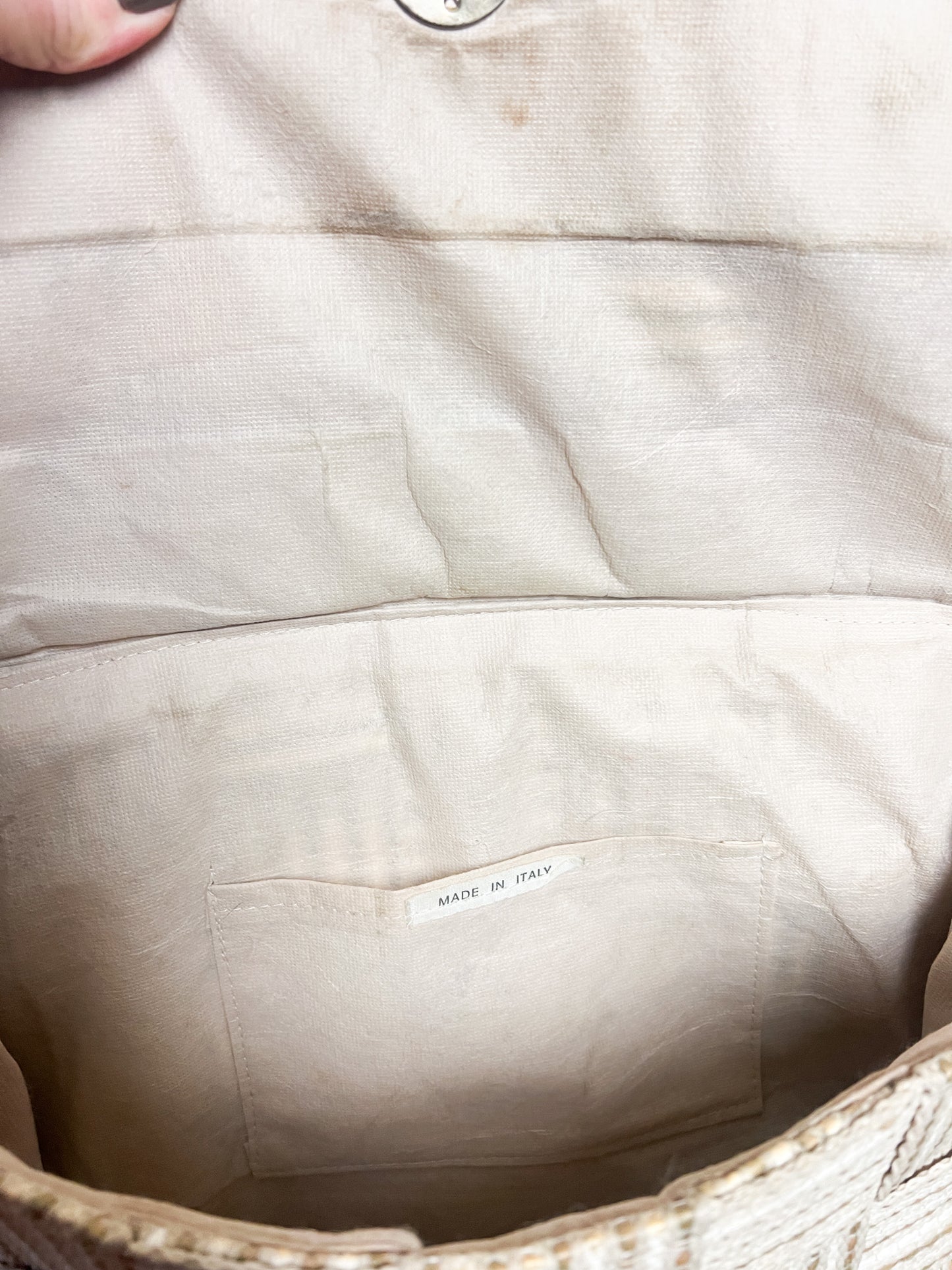 Sac Vintage Années 90 en Raphia Tressé - Anse Effet Bois - Porté Main & Bandoulière