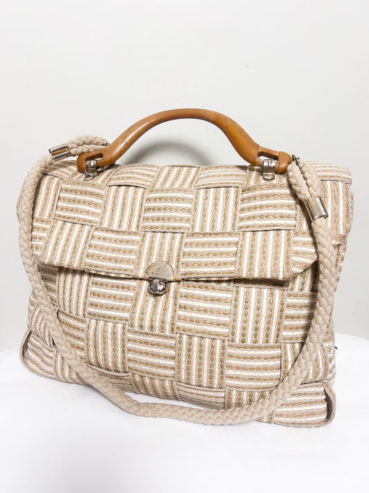 Sac Vintage Années 90 en Raphia Tressé - Anse Effet Bois - Porté Main & Bandoulière