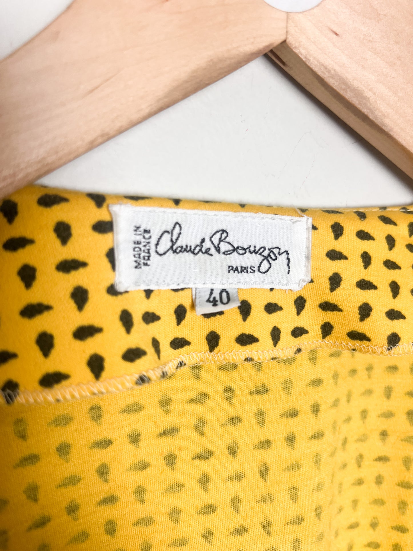 Top Cache-Cœur Vintage Années 80 – Jaune imprimés noir Manches Gigot - Laine - Charles Bouzon T. 36/38