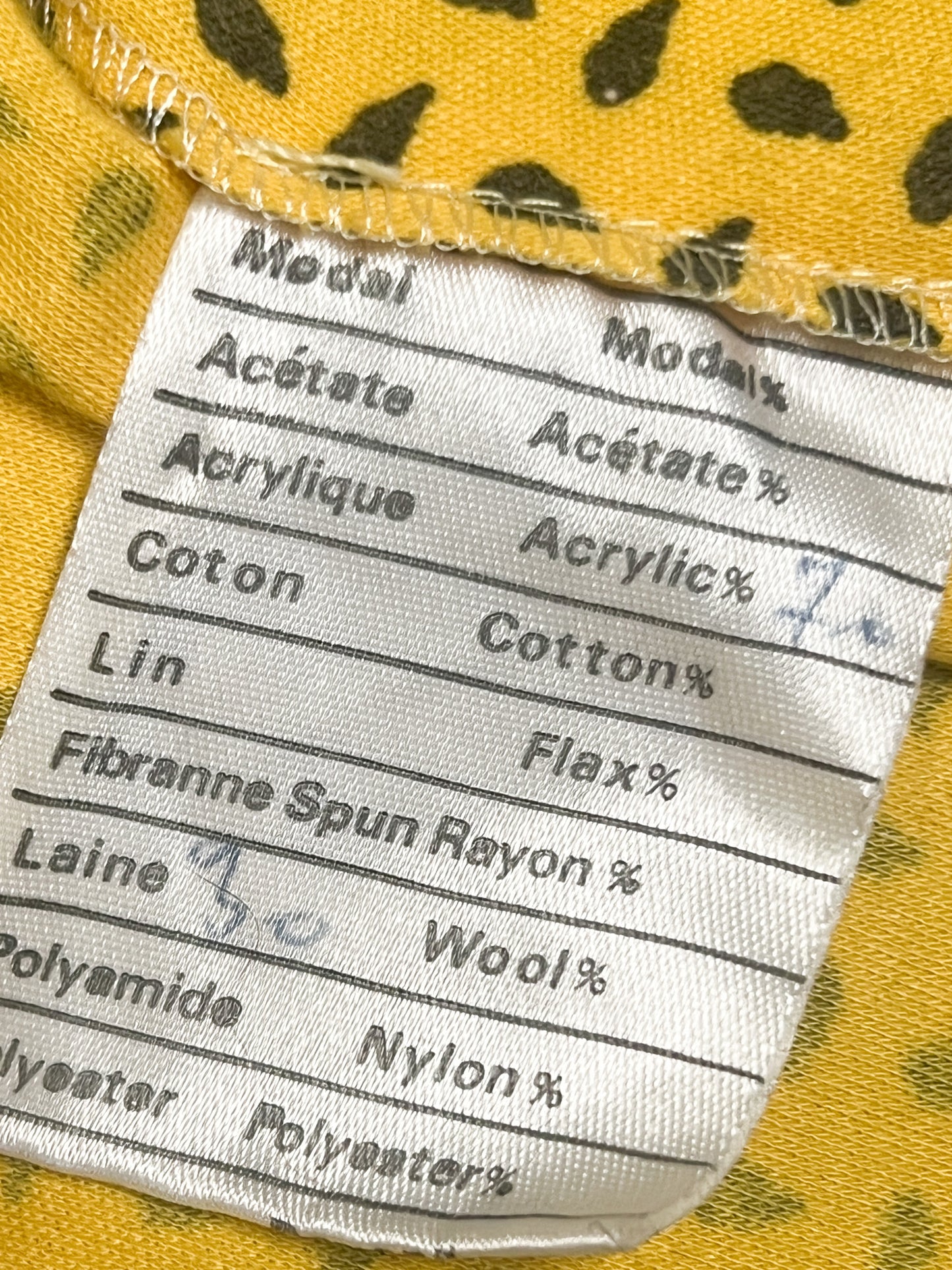 Top Cache-Cœur Vintage Années 80 – Jaune imprimés noir Manches Gigot - Laine - Charles Bouzon T. 36/38