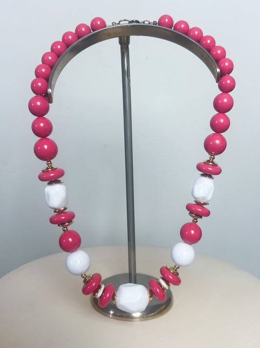Collier Vintage à Perles Roses et Blanches - Détails Dorés