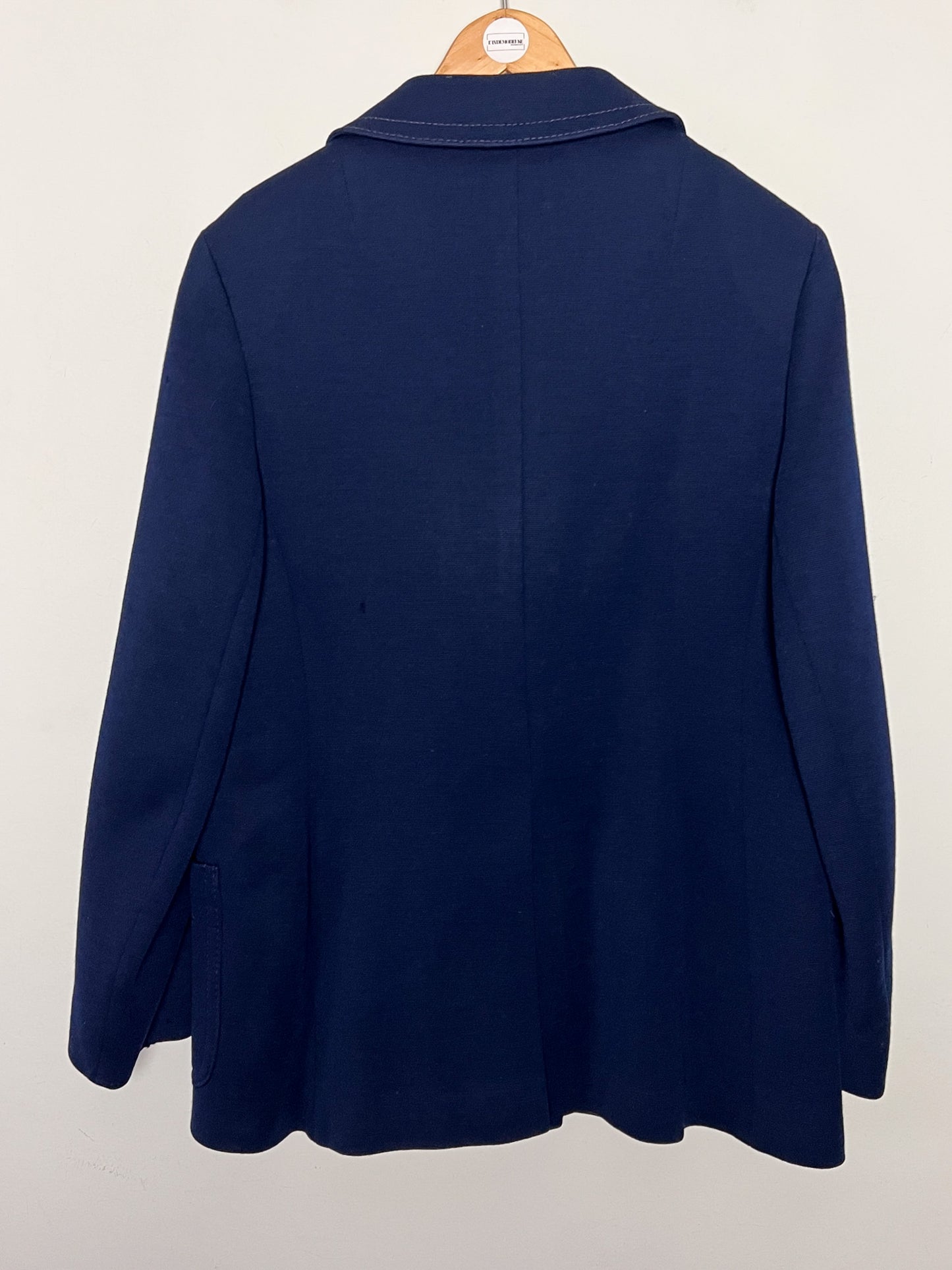Manteau Court Vintage Années 70 Marine - 100% Pure Laine Vierge - Boutons Argentés - T. 38/40