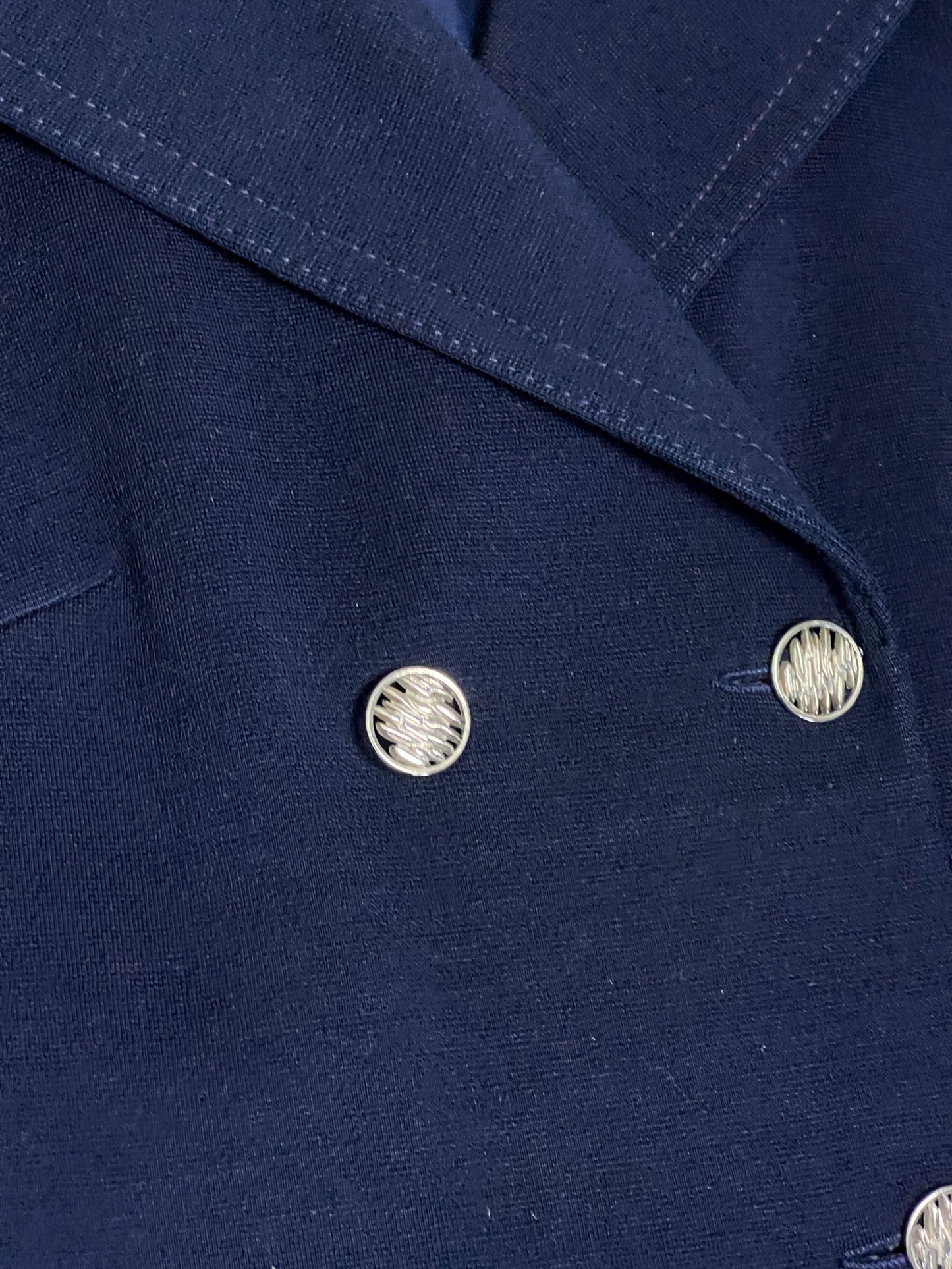 Manteau Court Vintage Années 70 Marine - 100% Pure Laine Vierge - Boutons Argentés - T. 38/40