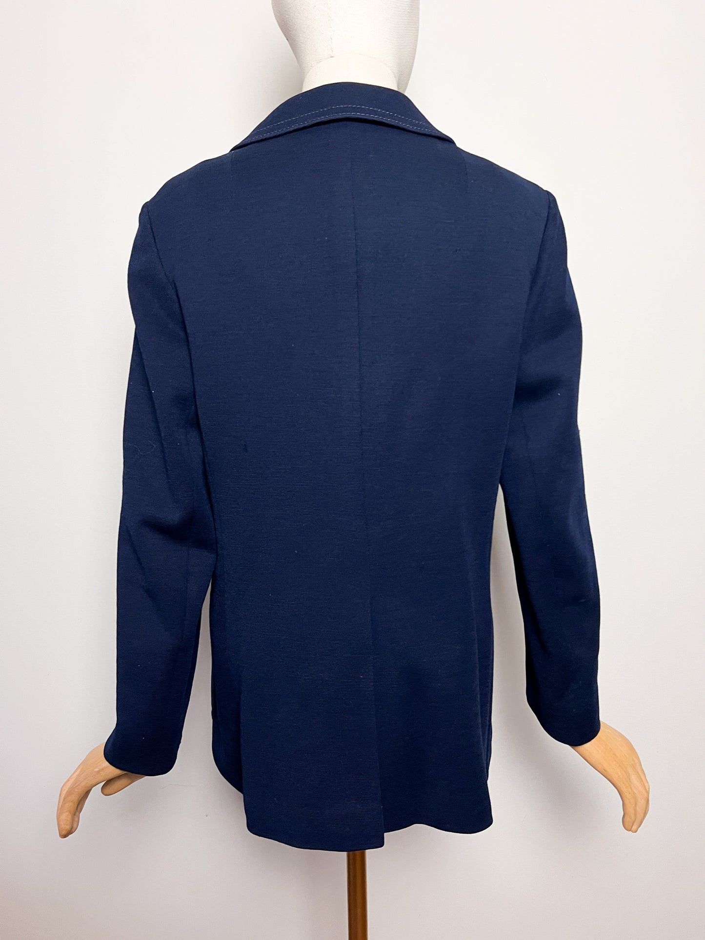 Manteau Court Vintage Années 70 Marine - 100% Pure Laine Vierge - Boutons Argentés - T. 38/40