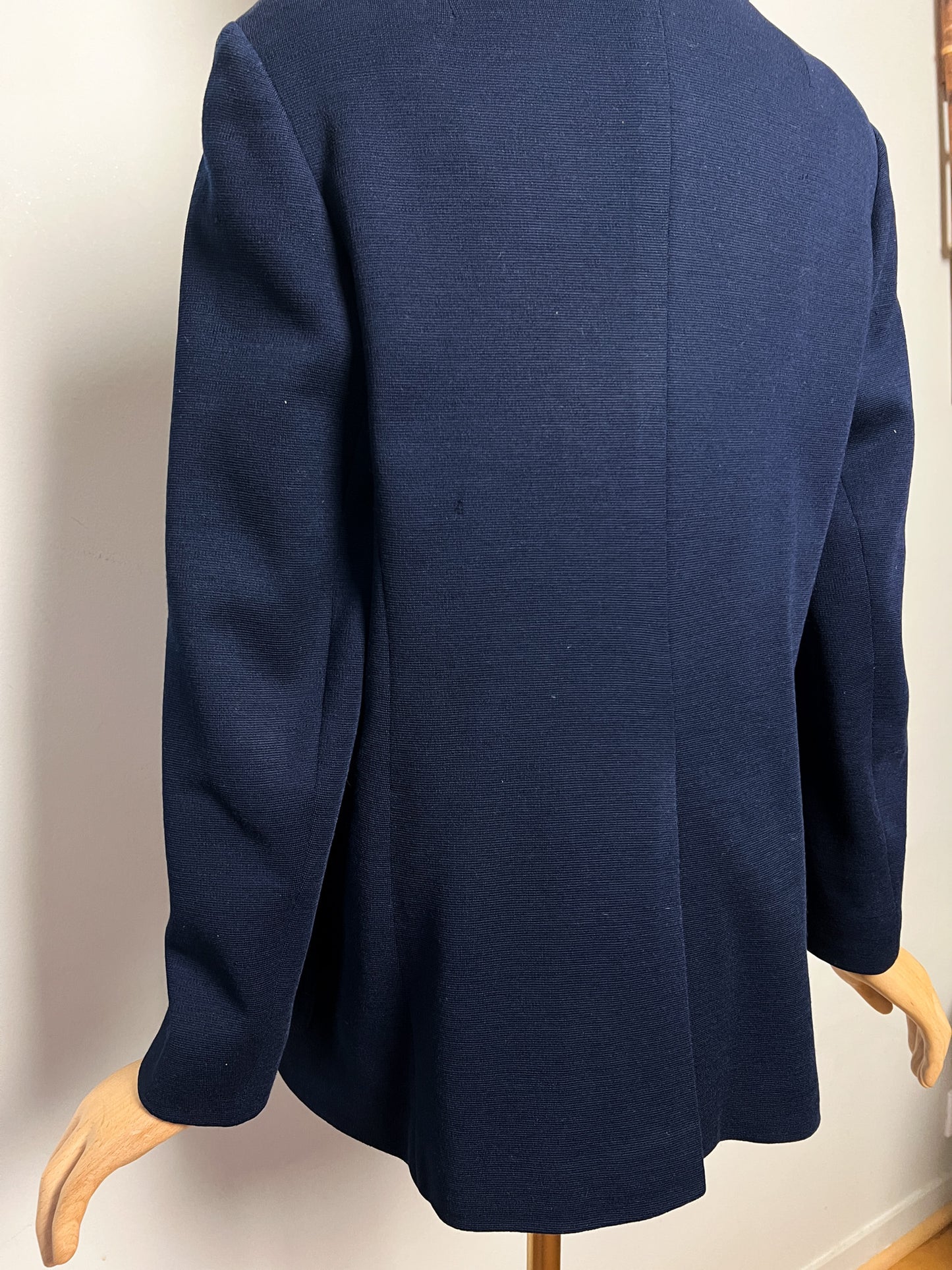 Manteau Court Vintage Années 70 Marine - 100% Pure Laine Vierge - Boutons Argentés - T. 38/40