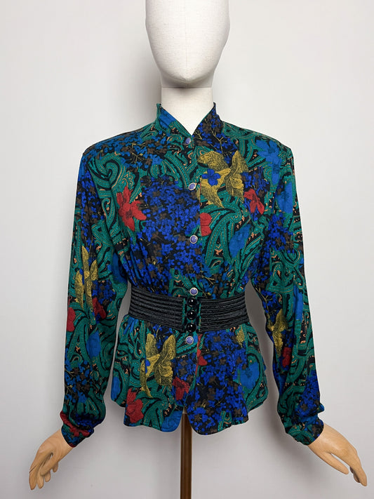 Blouse Vintage Années 80 Boutonnée Cintrée colorées et imprimée T. 36/38