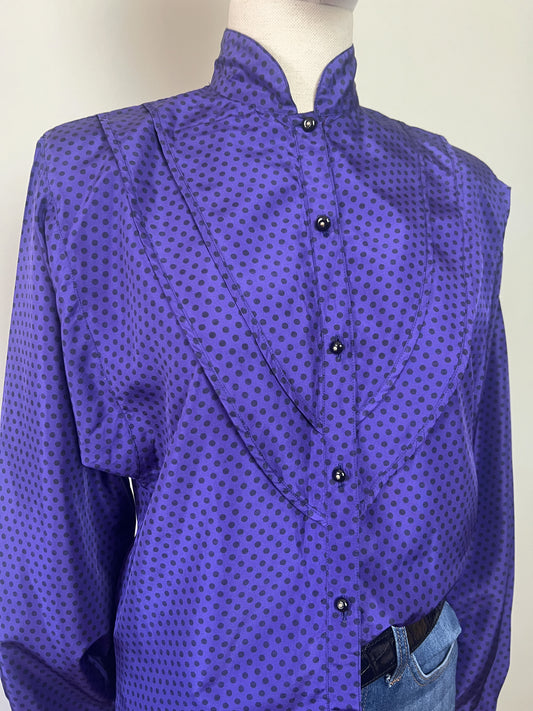 Chemisier Vintage Cacharel Années 80 - Violet à Pois - Taille 38