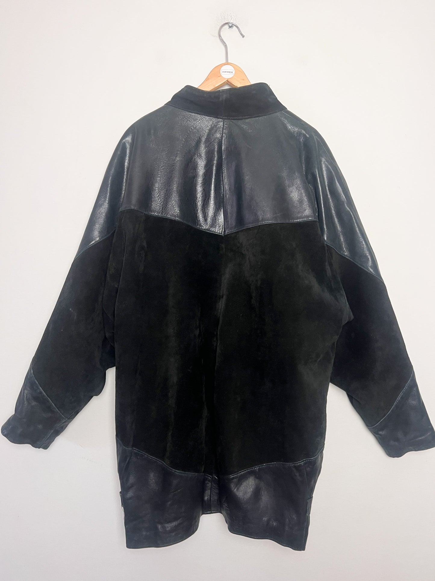 Manteau Cuir Vintage Années 80/90 -Noir- Oversize & Chauve-Souris - Roman Quovadis - T. L/XL