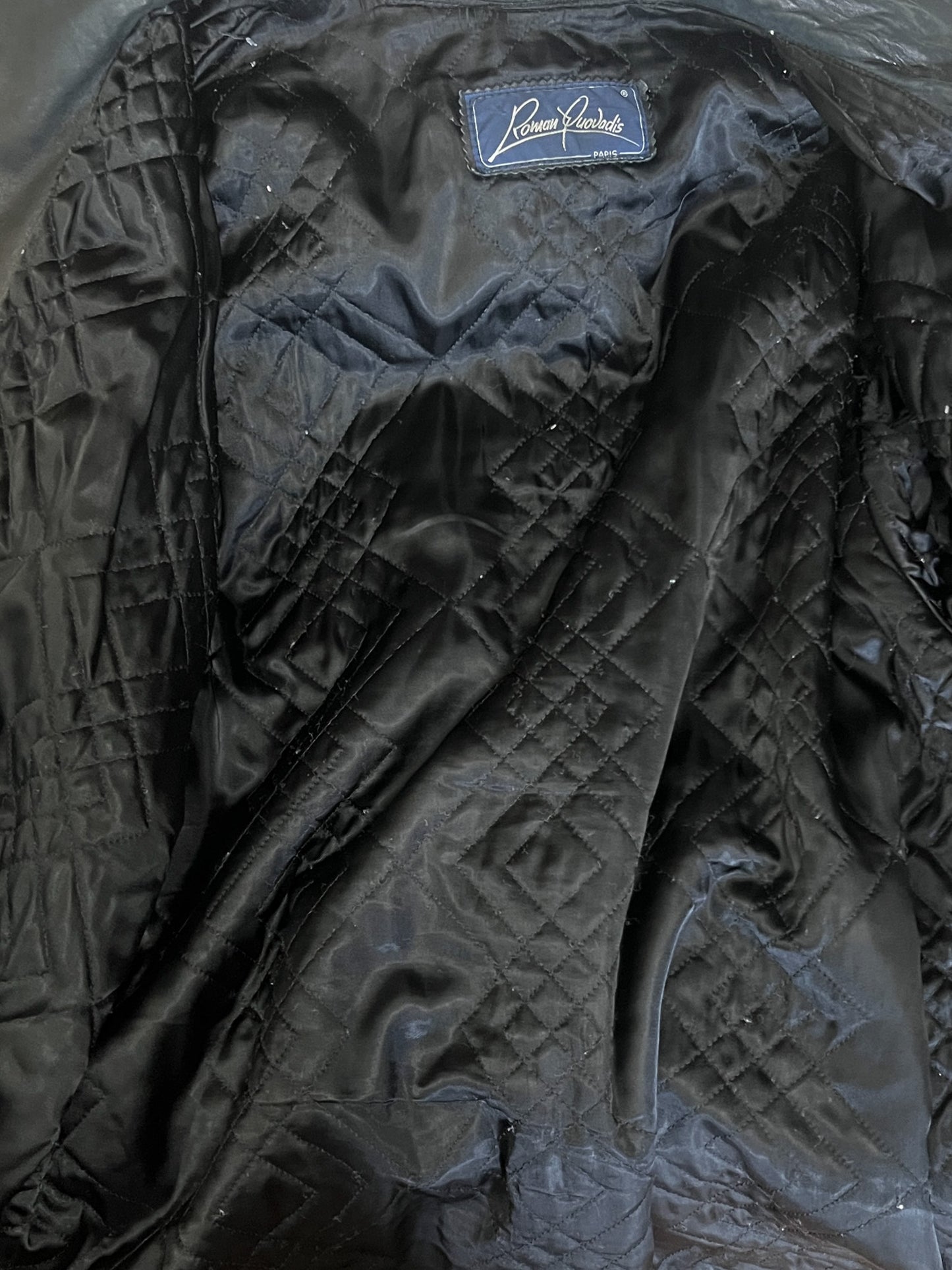 Manteau Cuir Vintage Années 80/90 -Noir- Oversize & Chauve-Souris - Roman Quovadis - T. L/XL