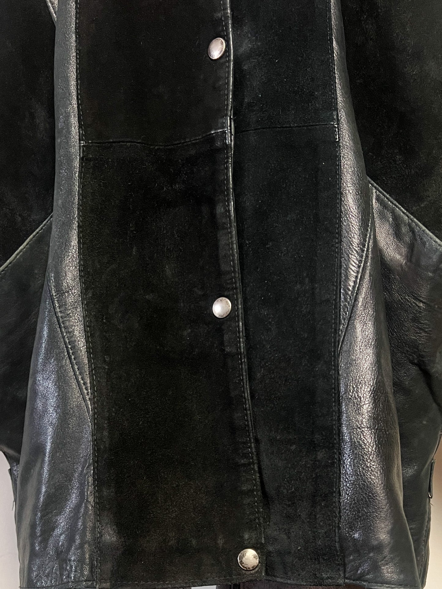 Manteau Cuir Vintage Années 80/90 -Noir- Oversize & Chauve-Souris - Roman Quovadis - T. L/XL