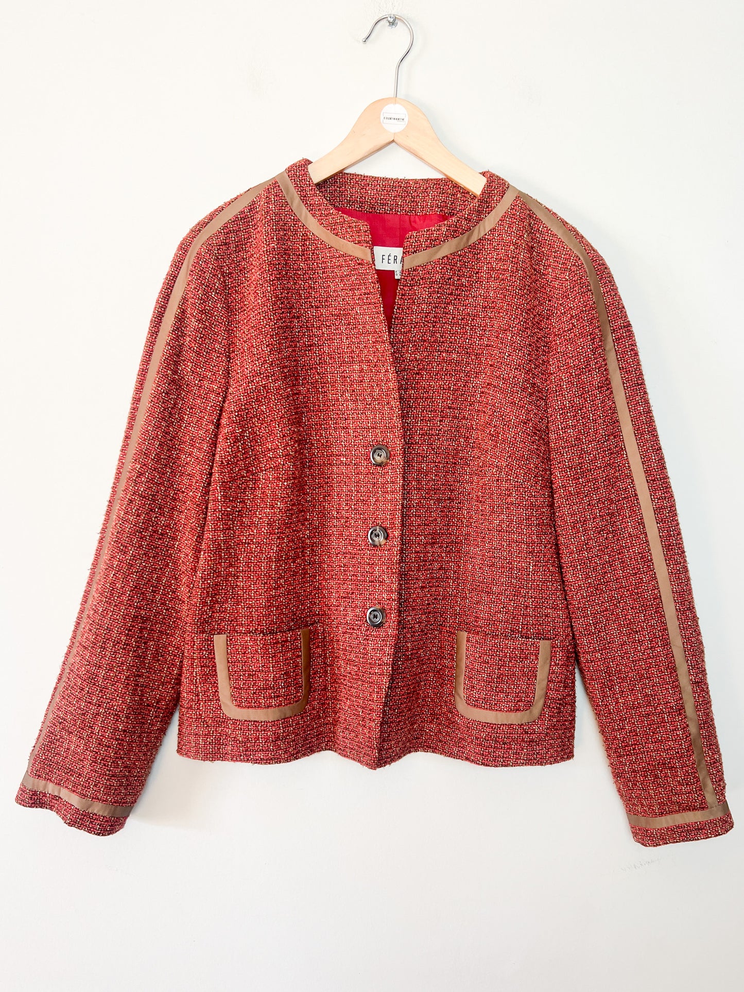 Veste Féraud Vintage Tweed - Laine Vierge - Marron & Bordeaux - T. 42/44