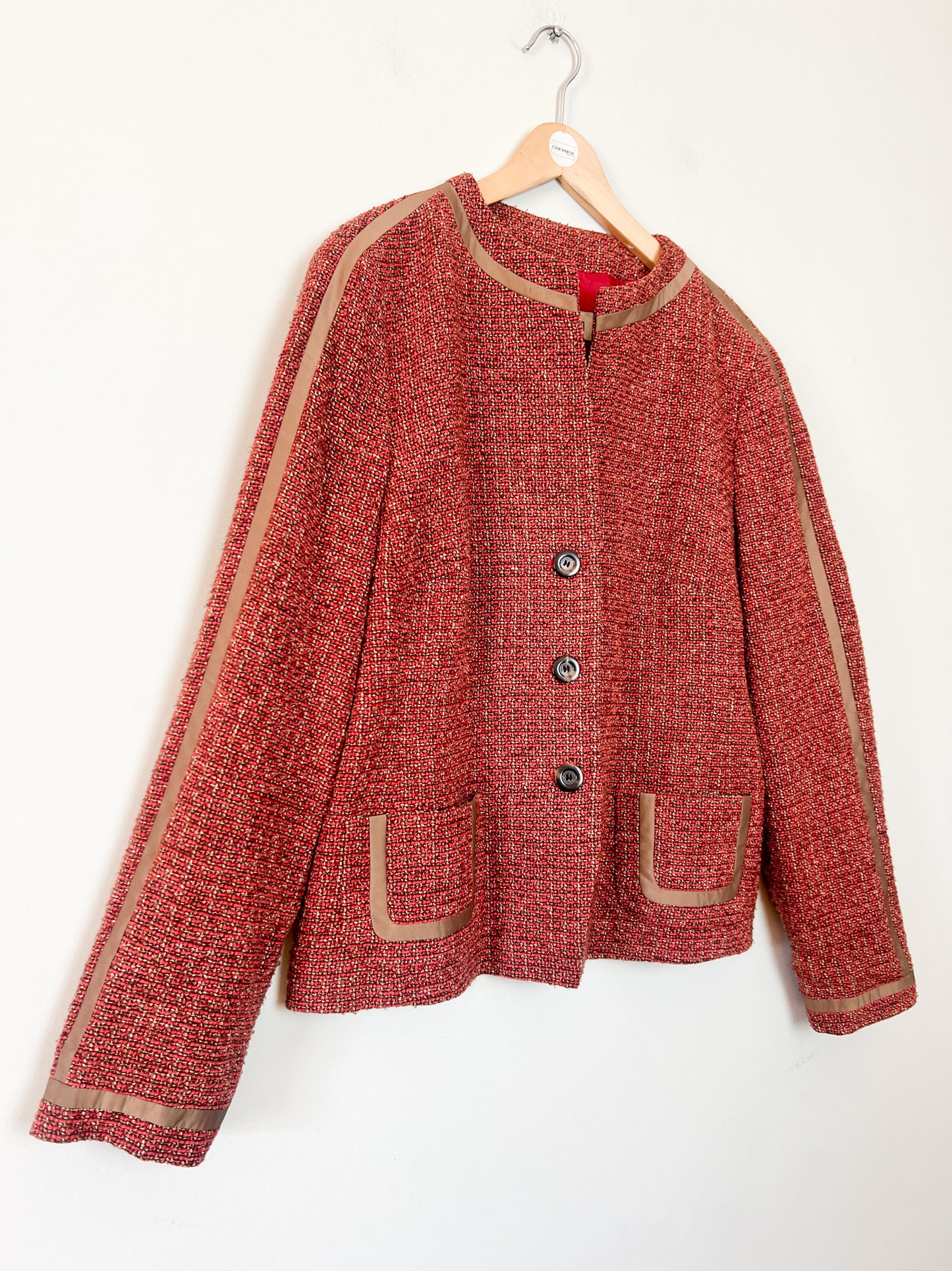 Veste Féraud Vintage Tweed - Laine Vierge - Marron & Bordeaux - T. 42/44