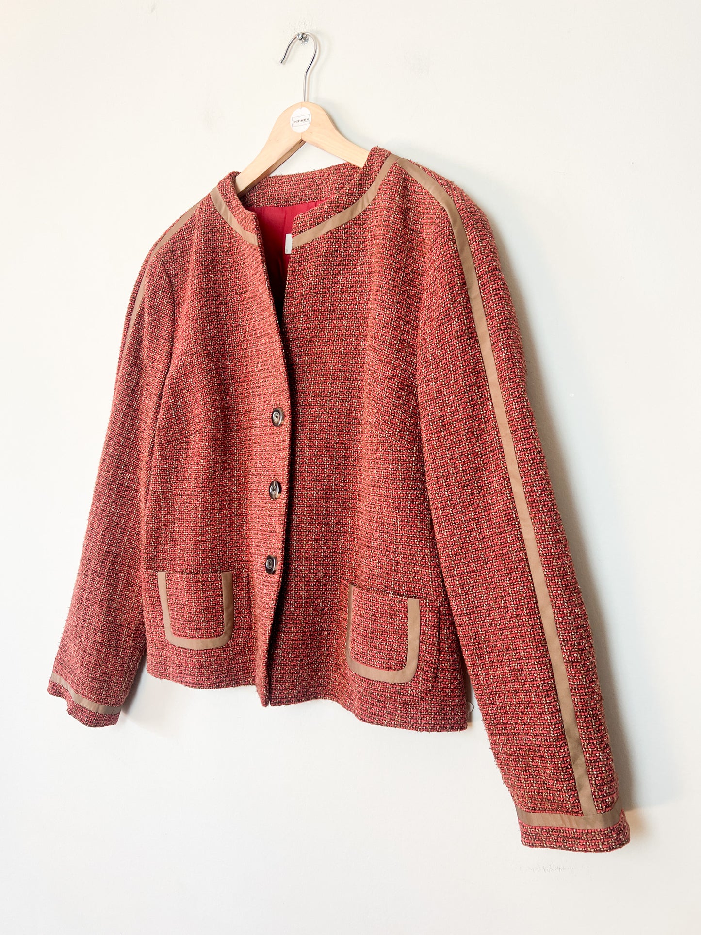 Veste Féraud Vintage Tweed - Laine Vierge - Marron & Bordeaux - T. 42/44