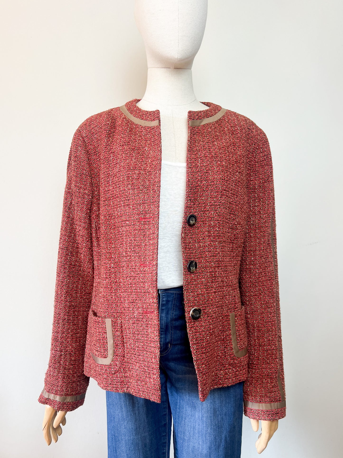 Veste Féraud Vintage Tweed - Laine Vierge - Marron & Bordeaux - T. 42/44