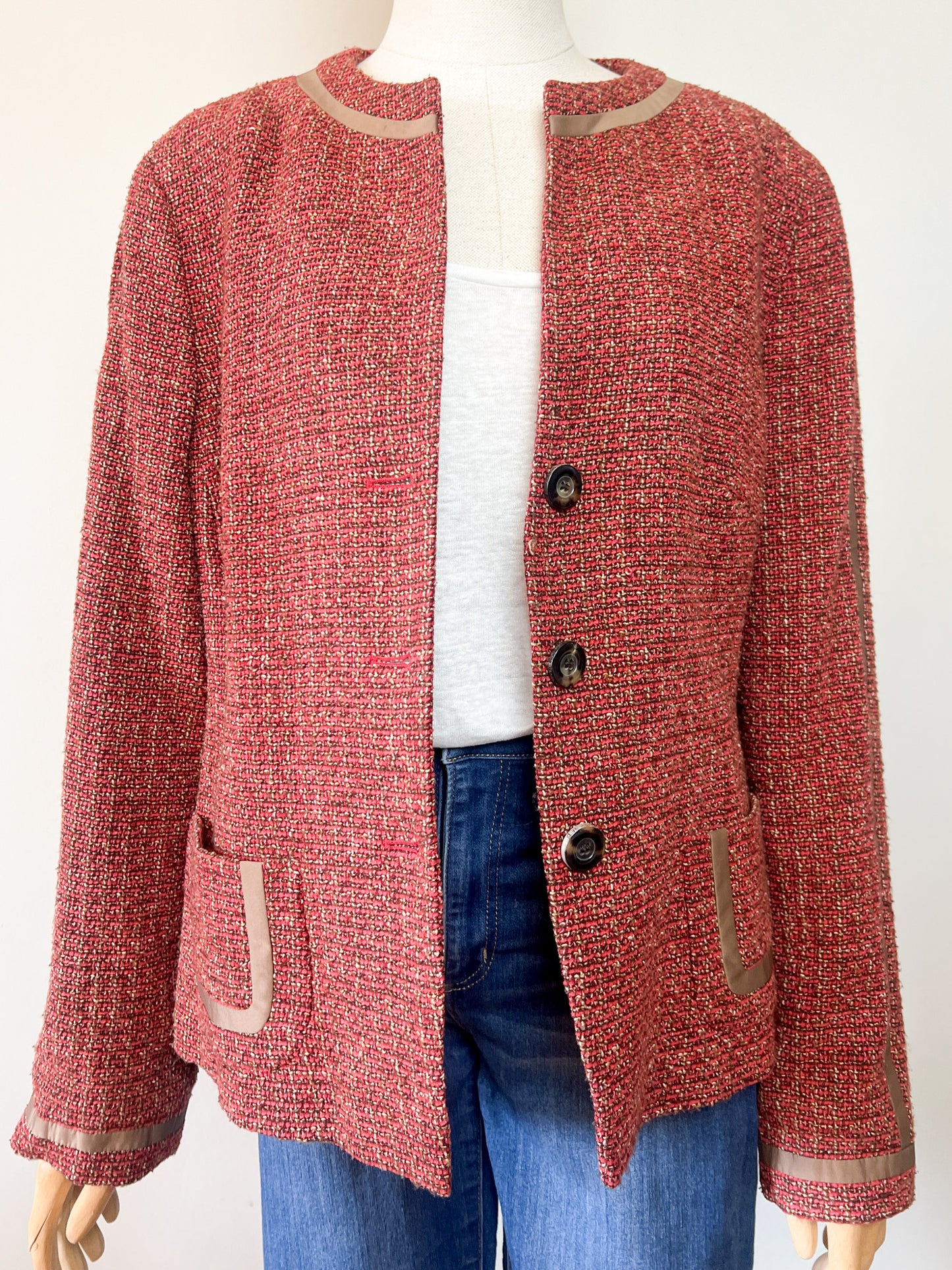 Veste Féraud Vintage Tweed - Laine Vierge - Marron & Bordeaux - T. 42/44