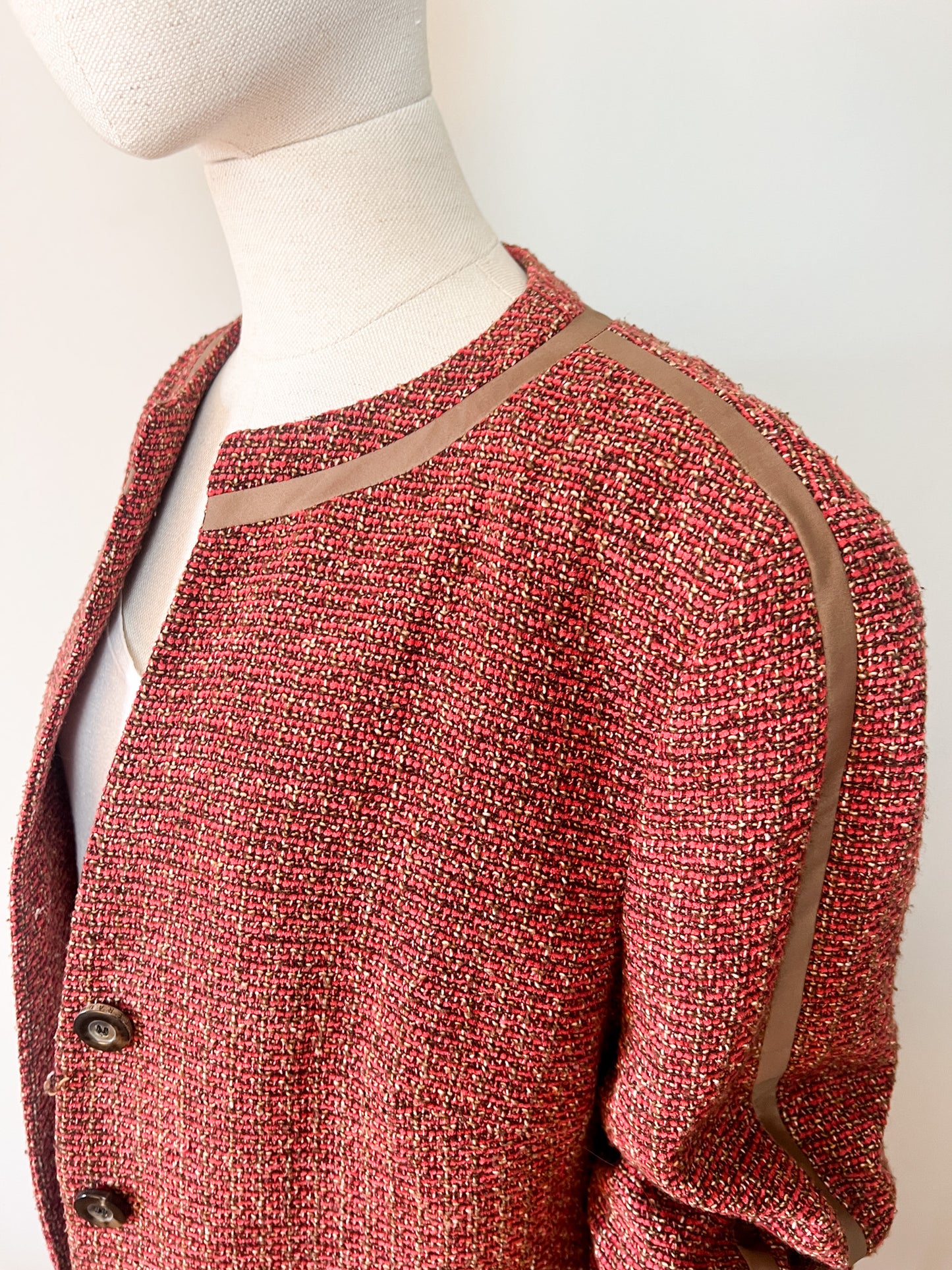 Veste Féraud Vintage Tweed - Laine Vierge - Marron & Bordeaux - T. 42/44