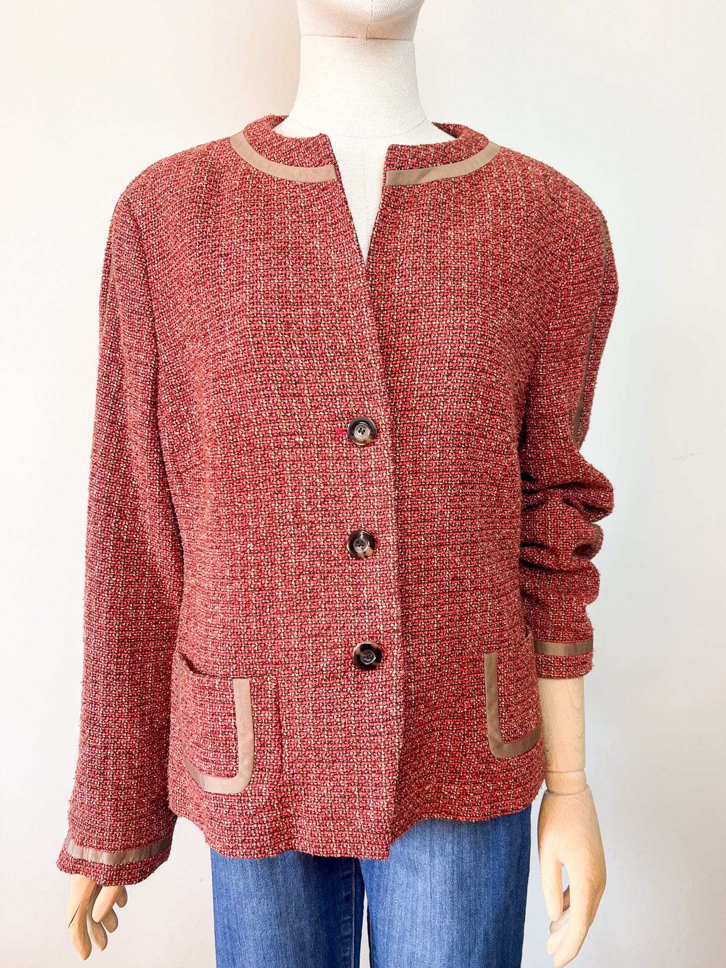 Veste Féraud Vintage Tweed - Laine Vierge - Marron & Bordeaux - T. 42/44