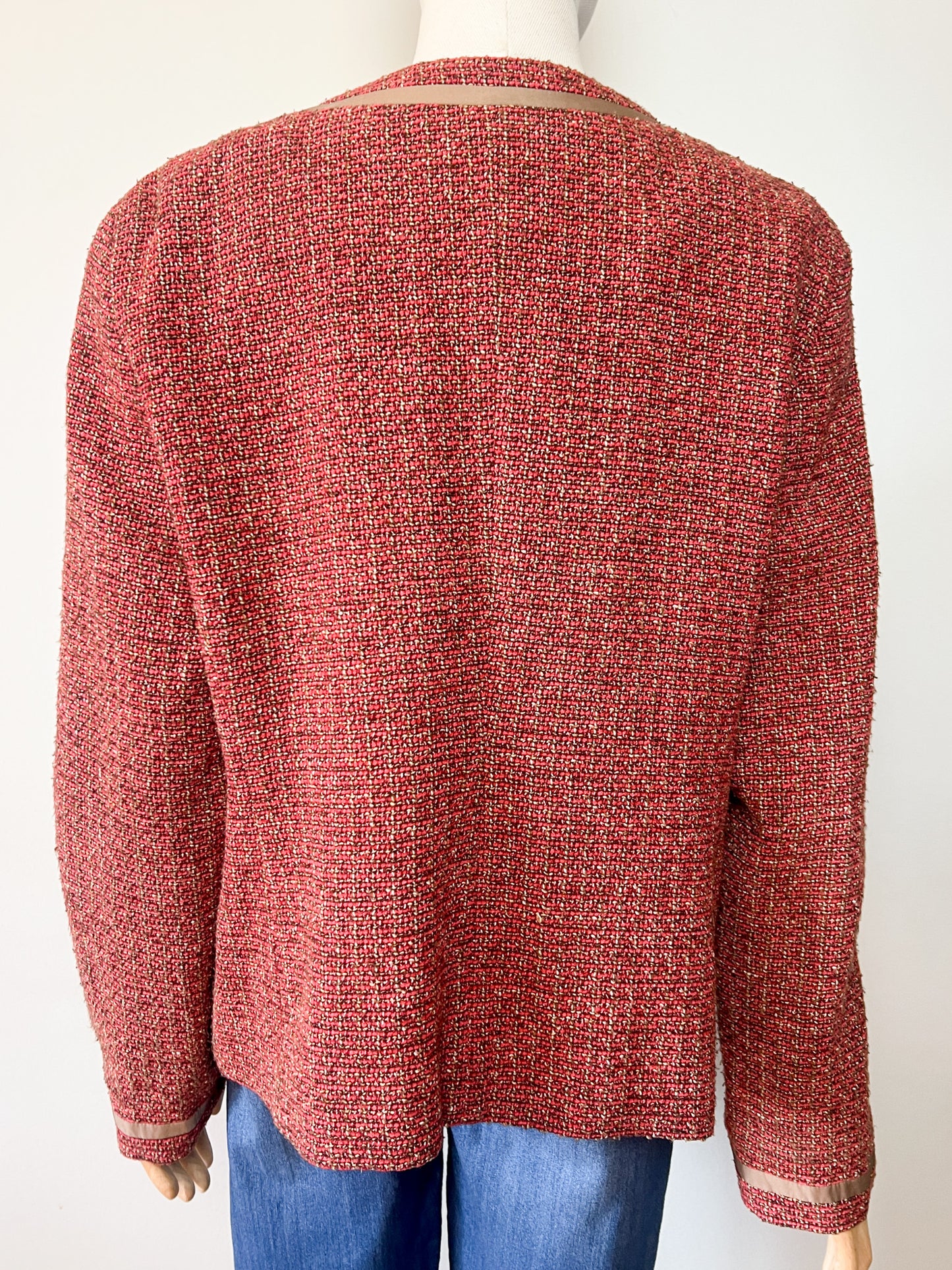 Veste Féraud Vintage Tweed - Laine Vierge - Marron & Bordeaux - T. 42/44