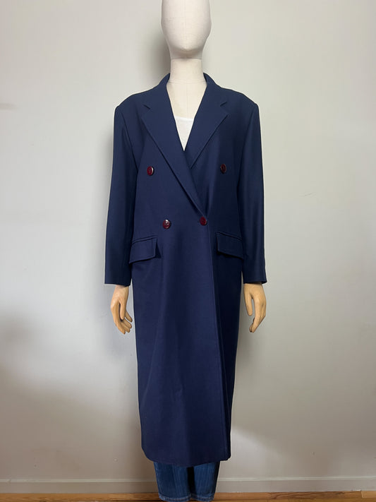 Manteau Long Vintage 100% Laine Marine - Fabriqué en France - T. 40/42