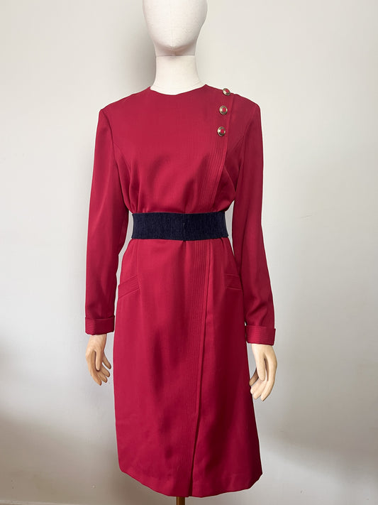 Robe Vintage Weinberg Paris - Rouge Foncé - Détails Boutons et Plis - T. 40