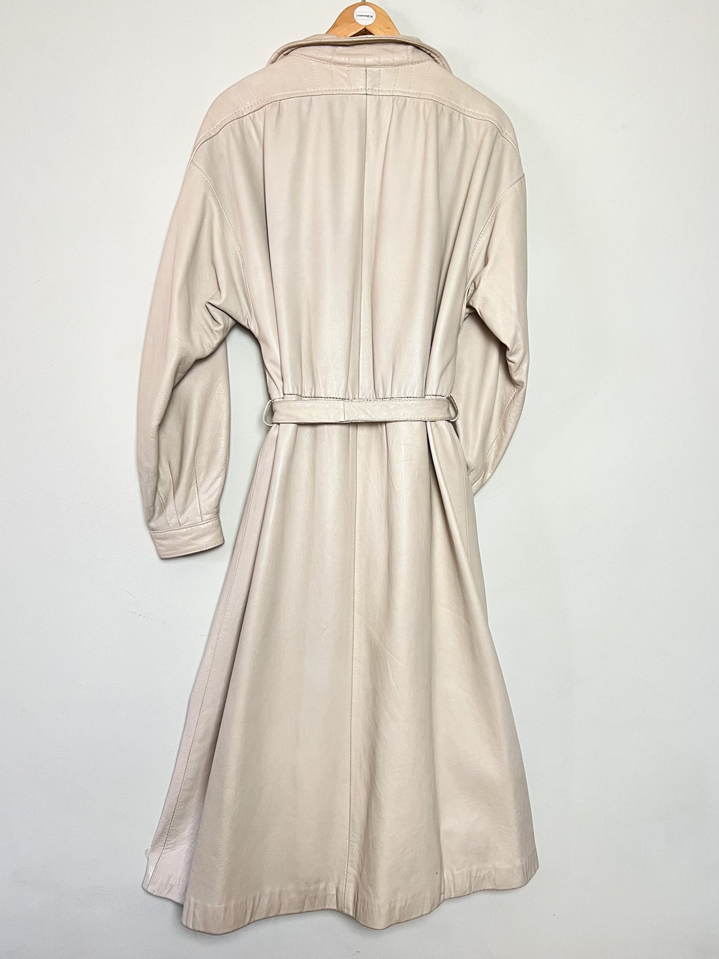 Manteau Long Vintage années 70/80 en Cuir Crème - La Peausserie Paris - Made in France - T. 36