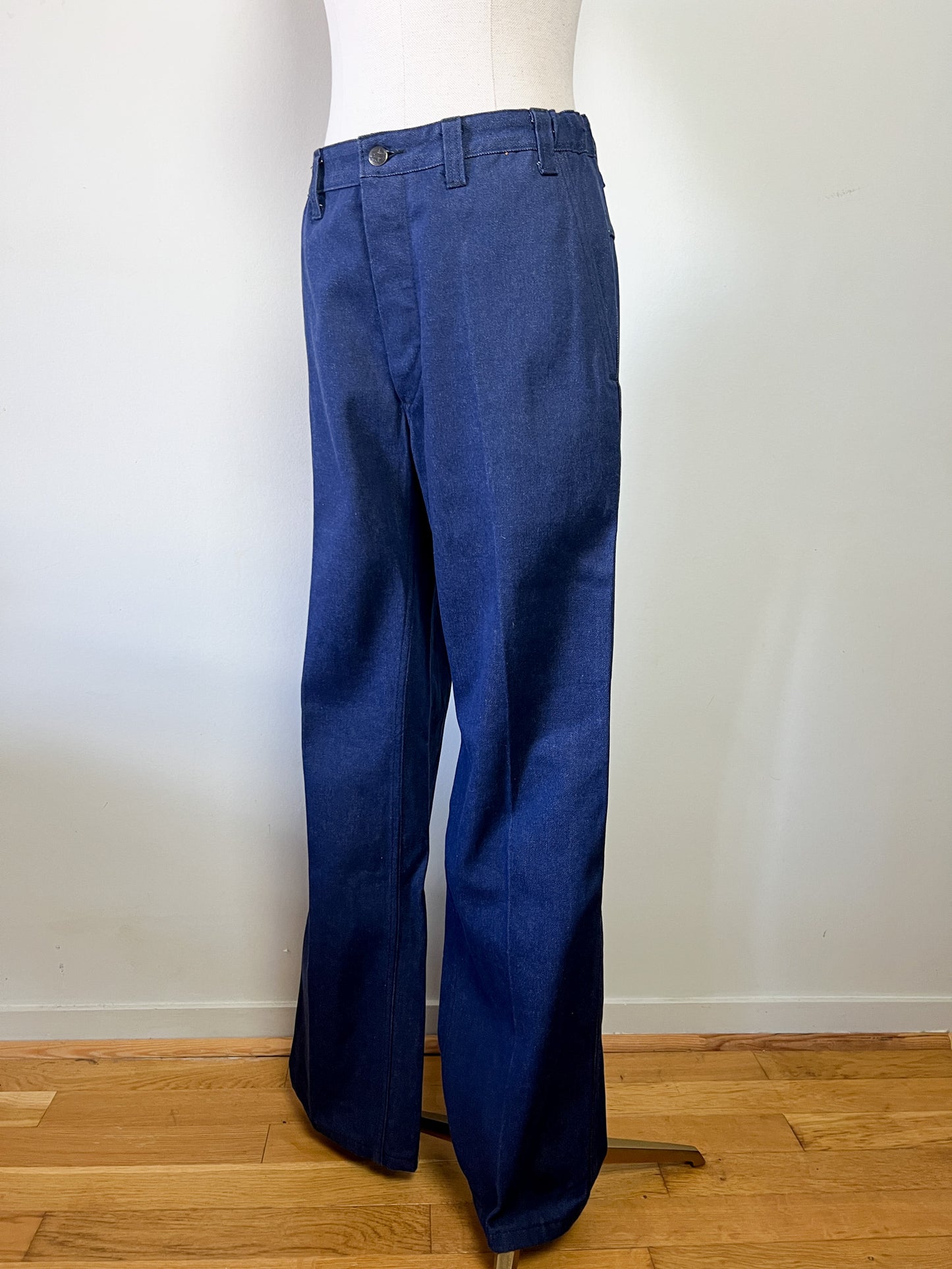 Pantalon Workwear Vintage Indigo Tergal - Fabriqué en France - Années 70/80 - T. 36/38