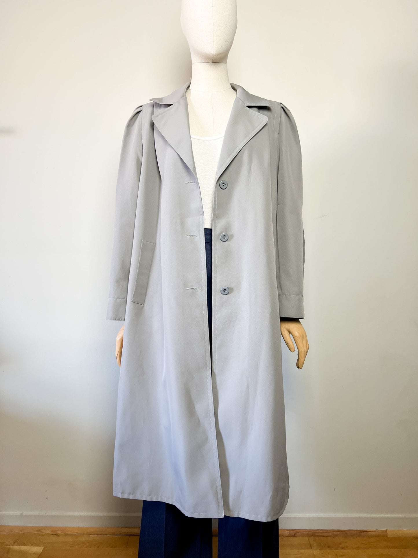Trench Long Vintage Années 80 - Gris Perle - Made in France - T. 40/42