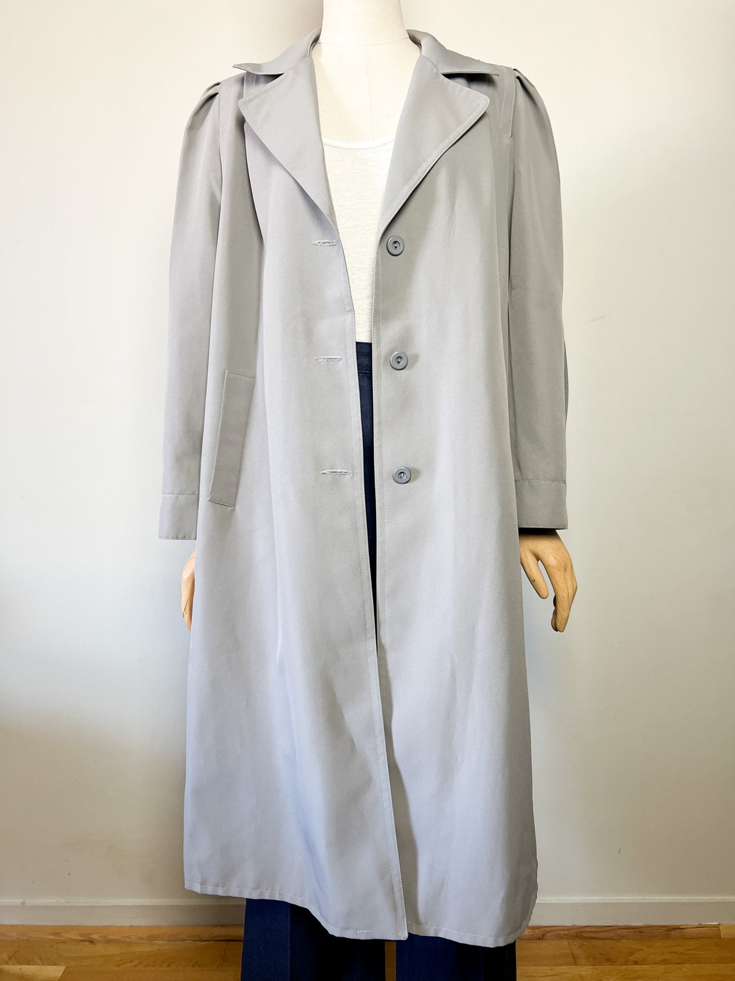 Trench Long Vintage Années 80 - Gris Perle - Made in France - T. 40/42
