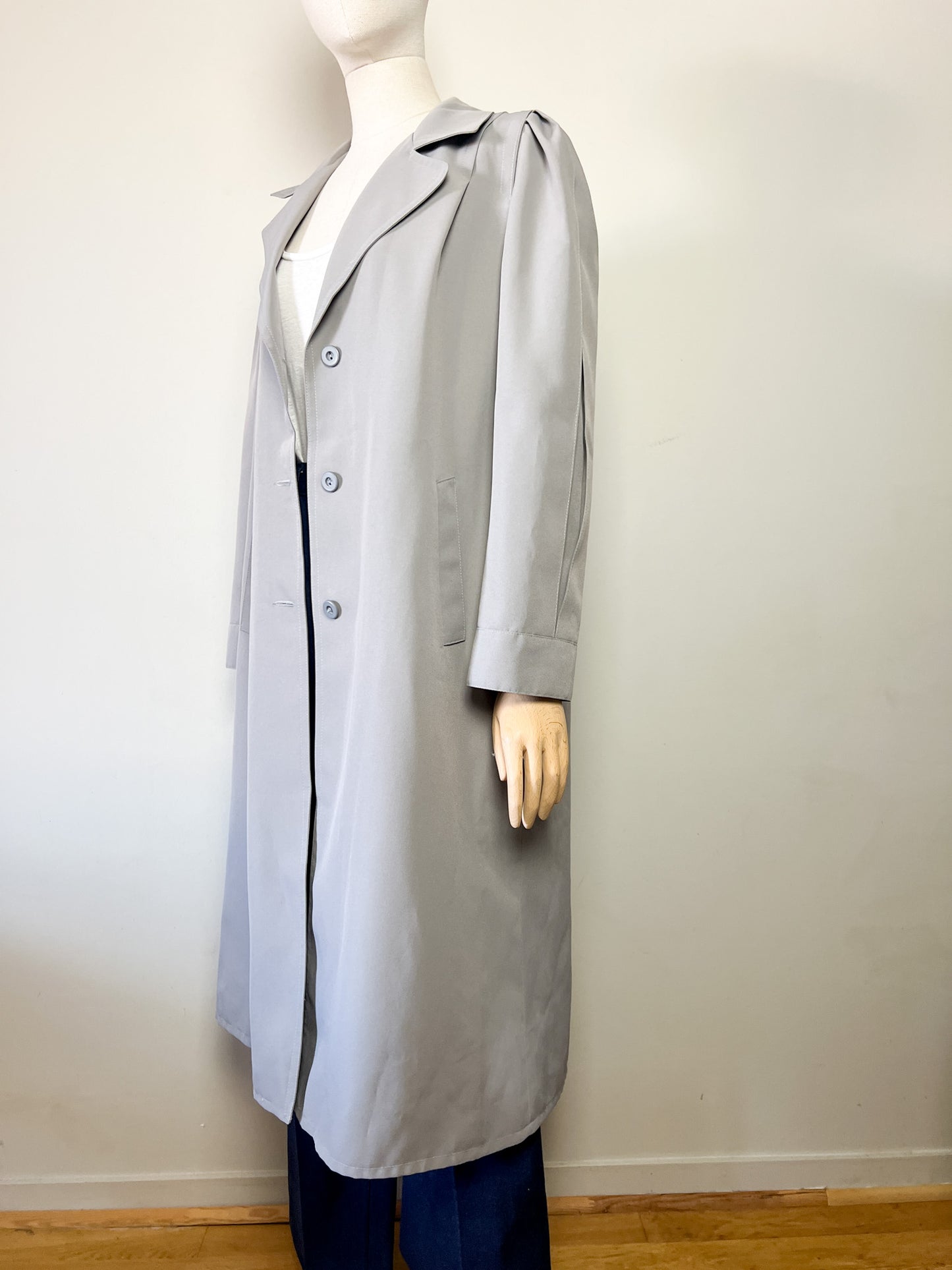 Trench Long Vintage Années 80 - Gris Perle - Made in France - T. 40/42
