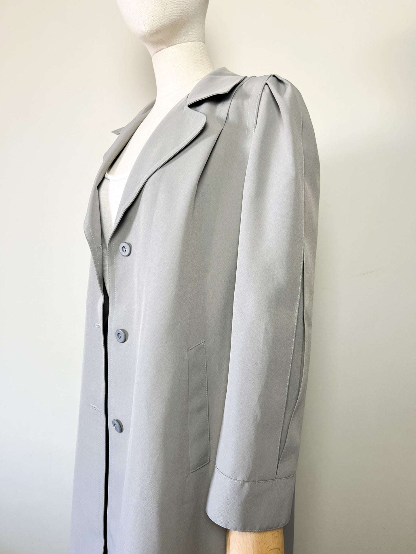 Trench Long Vintage Années 80 - Gris Perle - Made in France - T. 40/42