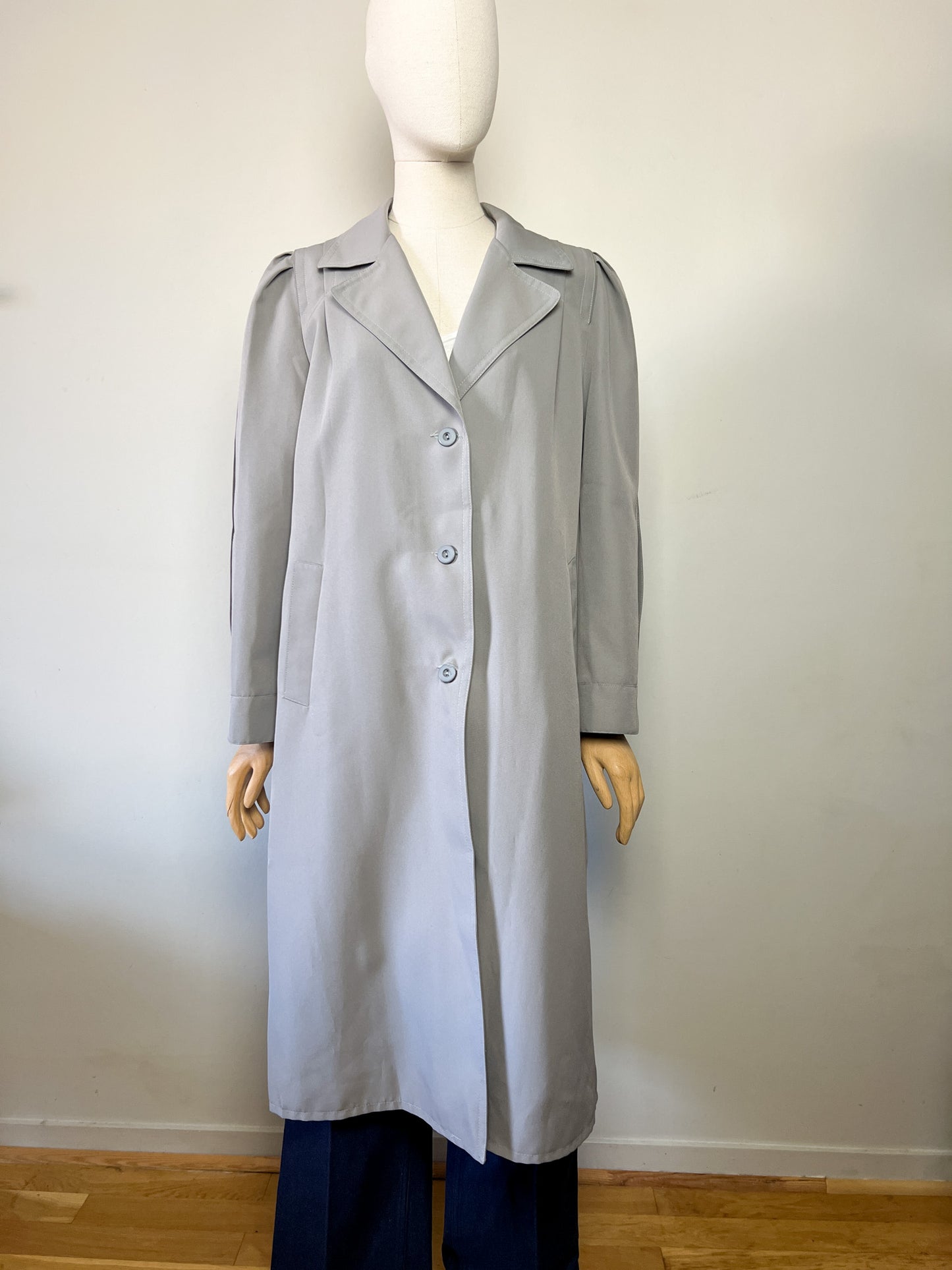 Trench Long Vintage Années 80 - Gris Perle - Made in France - T. 40/42