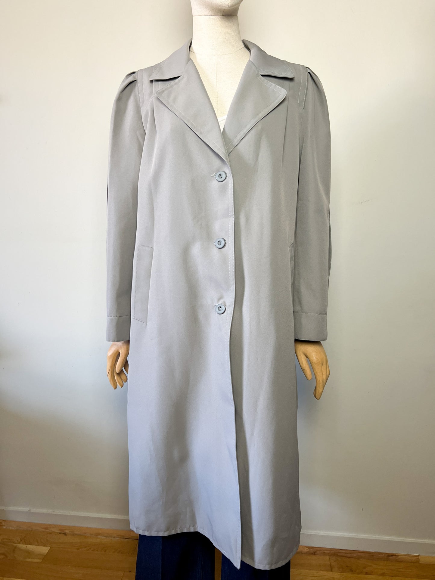 Trench Long Vintage Années 80 - Gris Perle - Made in France - T. 40/42