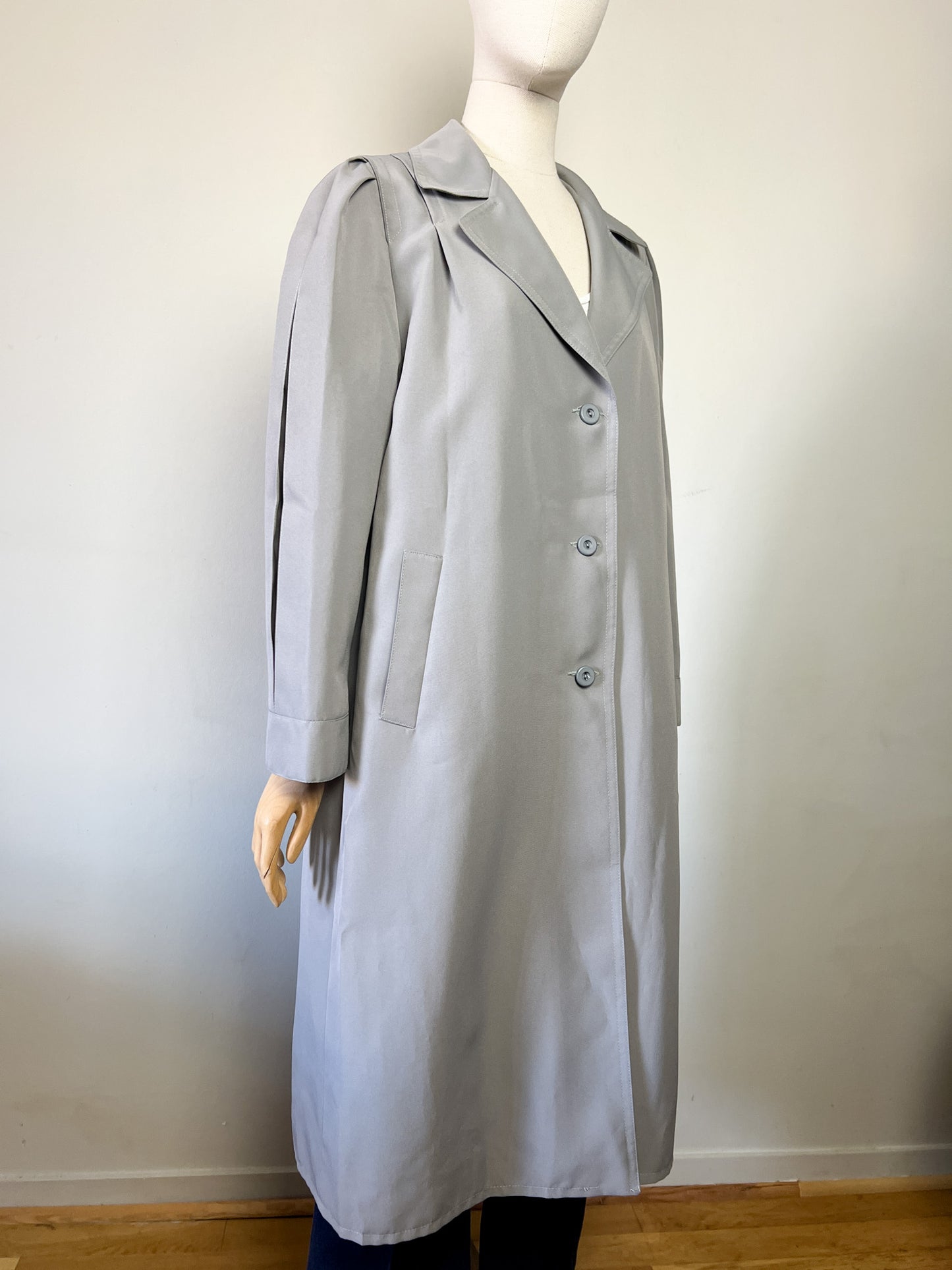 Trench Long Vintage Années 80 - Gris Perle - Made in France - T. 40/42