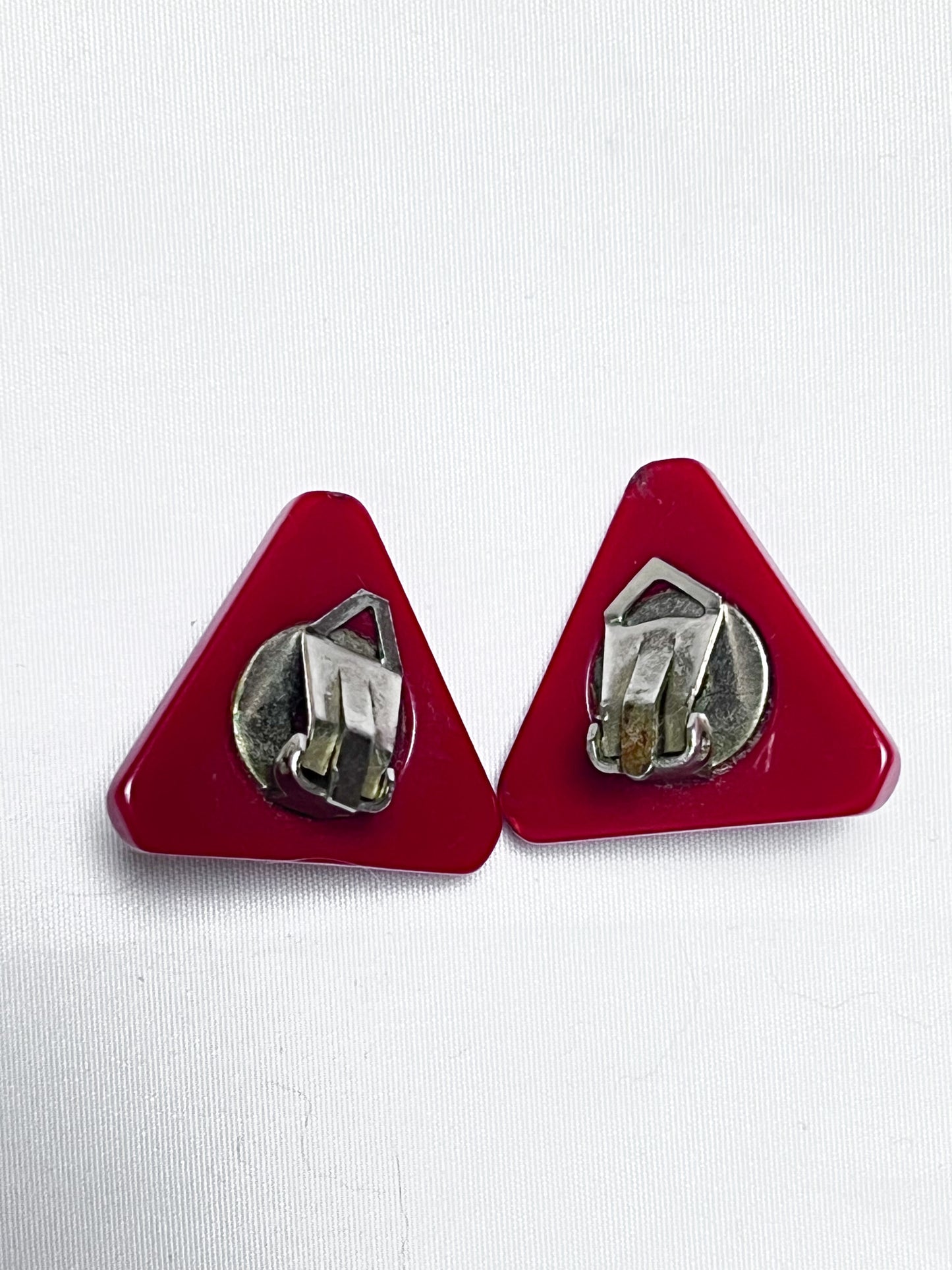 Boucles d'Oreilles Clips Triangles Rouges Vintage Années 80