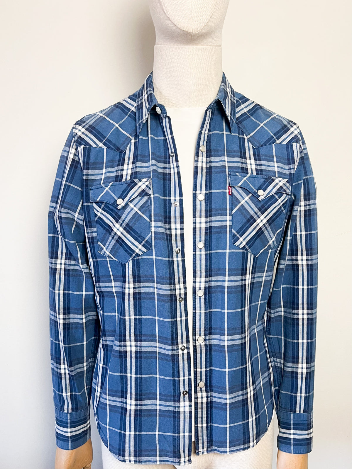 Chemise / Surchemise Levi's western à carreaux bleus — Boutons pression nacrés TM