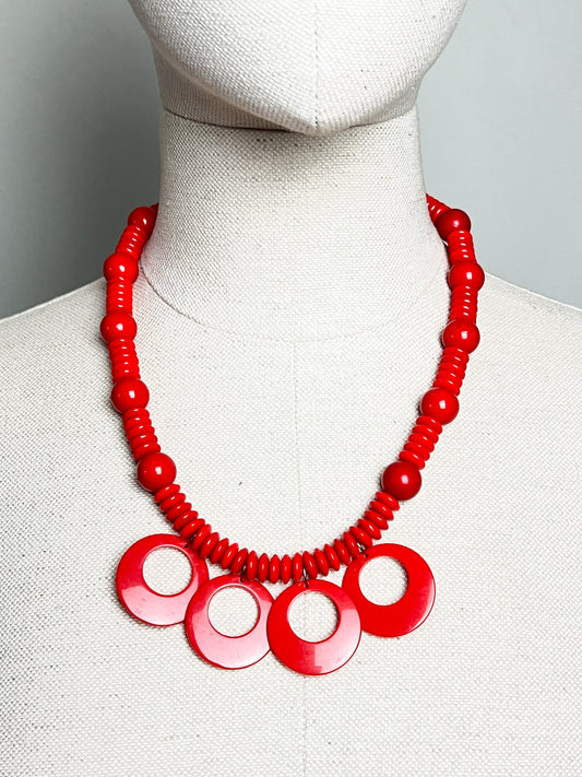 Collier Plastron Vintage Années 80 Rouge - Perles & Pendants Graphiques