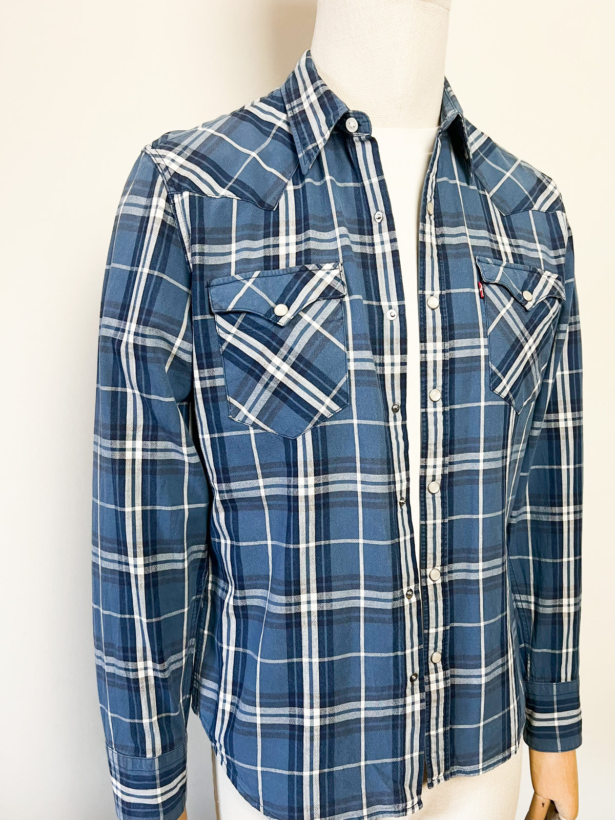 Chemise / Surchemise Levi's western à carreaux bleus — Boutons pression nacrés TM