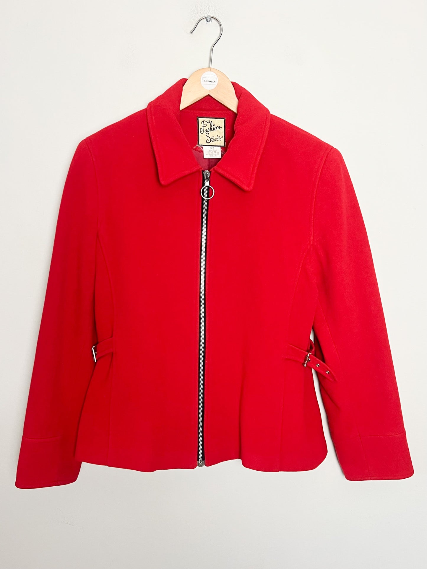 Veste Courte Laine Rouge Vintage Années 90 - Coupe Cintrée- Fashion Studio - T40/42