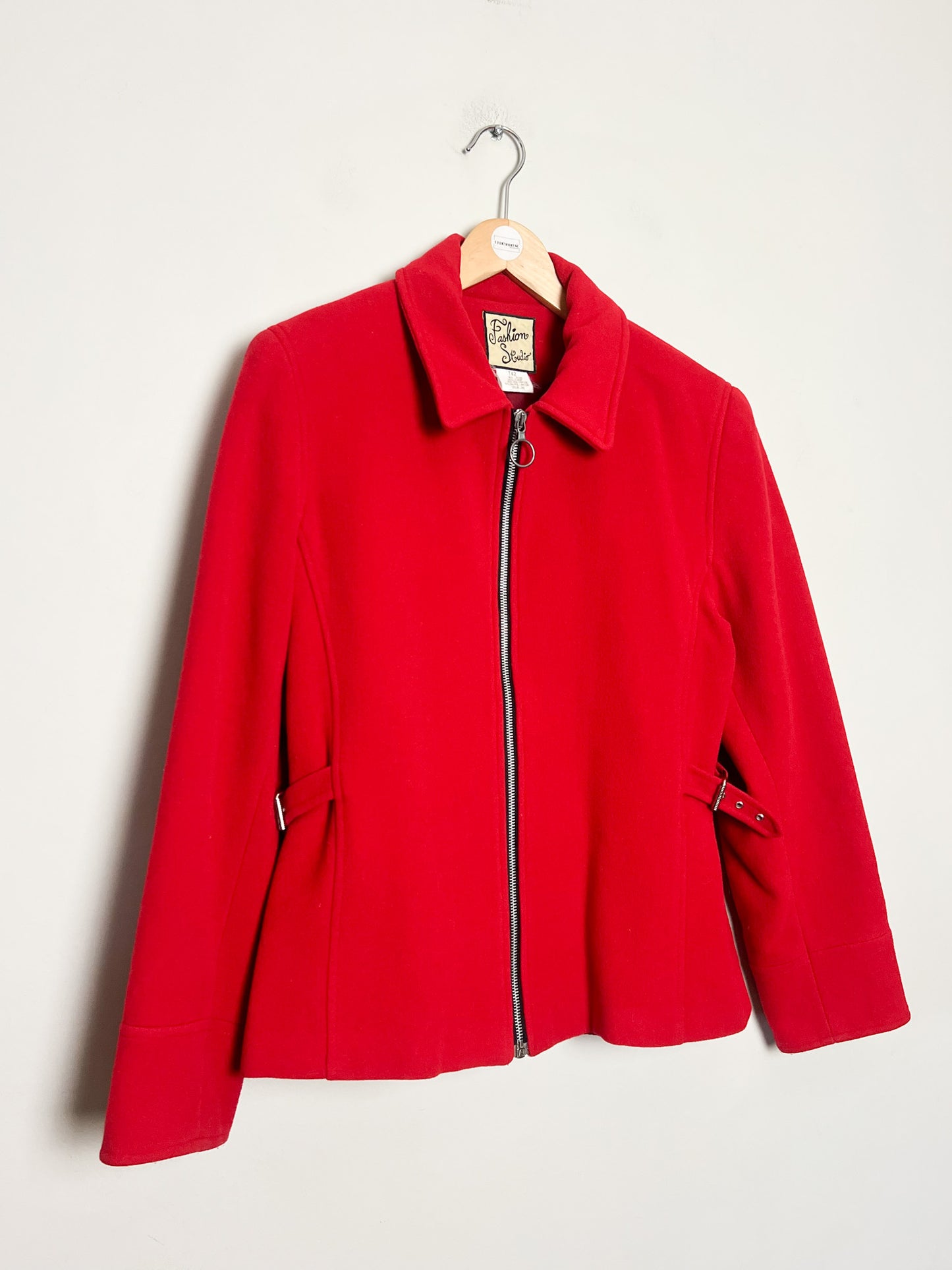 Veste Courte Laine Rouge Vintage Années 90 - Coupe Cintrée- Fashion Studio - T40/42