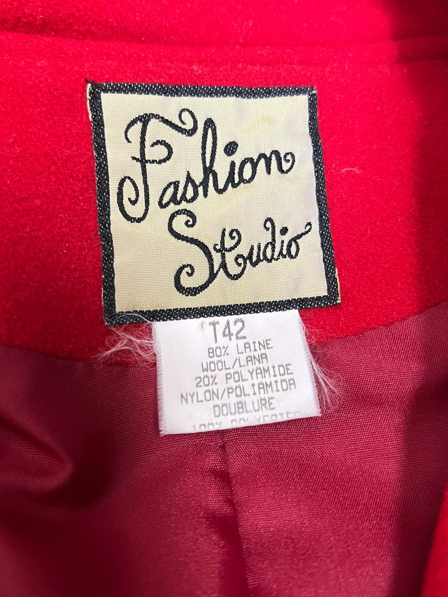 Veste Courte Laine Rouge Vintage Années 90 - Coupe Cintrée- Fashion Studio - T40/42