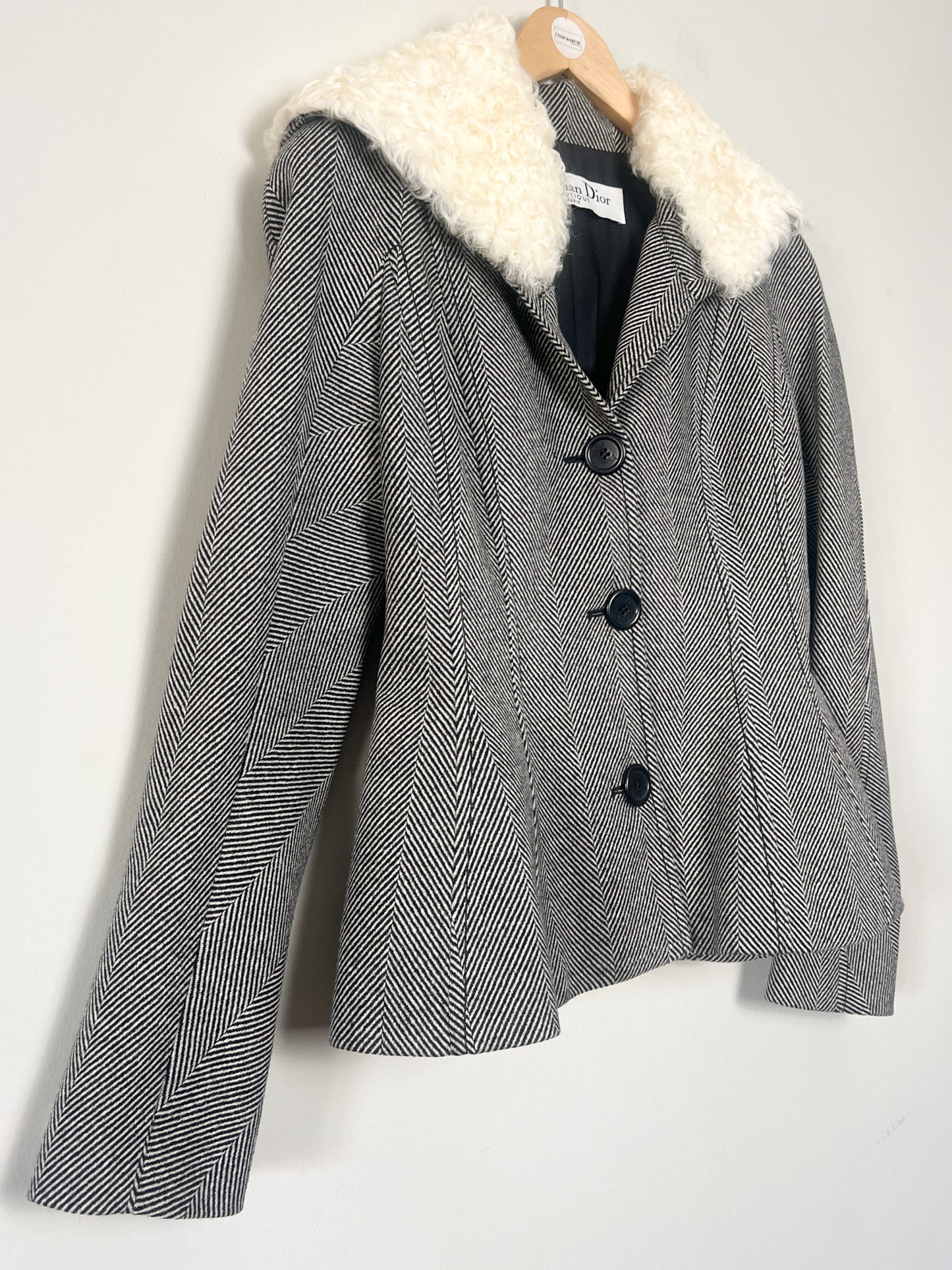 Veste CHRISTIAN DIOR BOUTIQUE (Période John Galliano) - 100% Laine Vierge & Soie - Col Kalgan Amovible - Made in France - Taille 36 FR