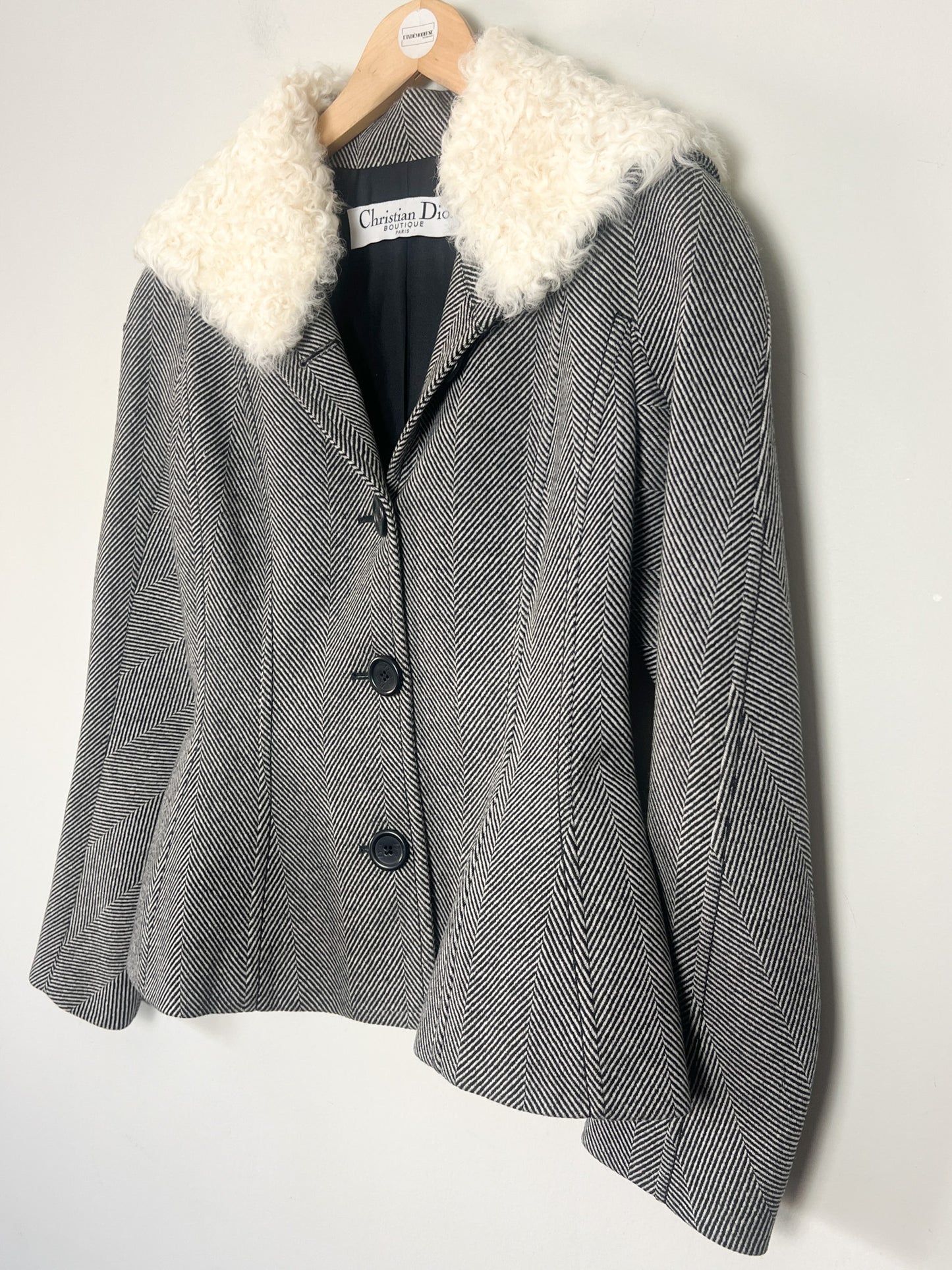 Veste CHRISTIAN DIOR BOUTIQUE (Période John Galliano) - 100% Laine Vierge & Soie - Col Kalgan Amovible - Made in France - Taille 36 FR