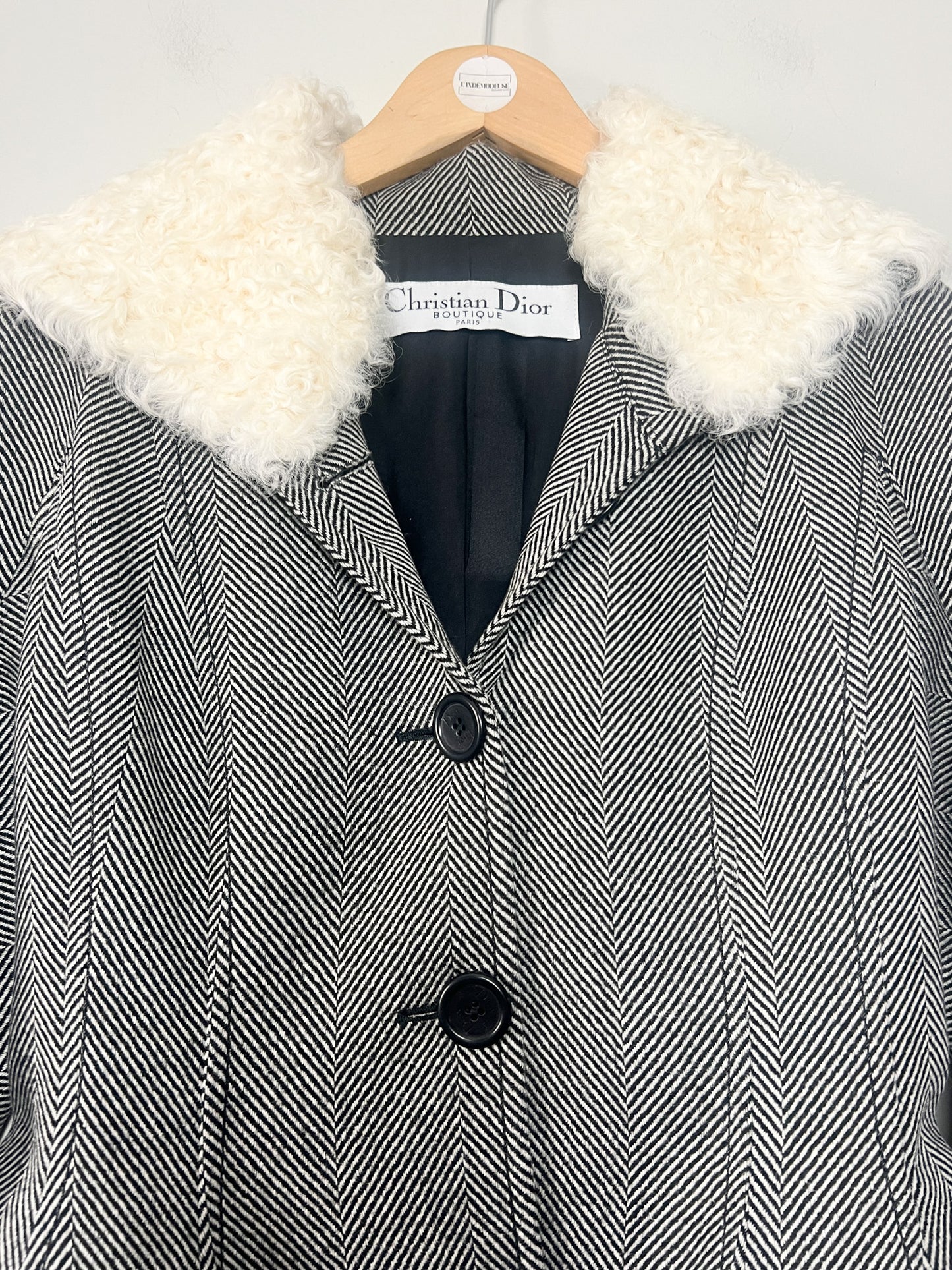 Veste CHRISTIAN DIOR BOUTIQUE (Période John Galliano) - 100% Laine Vierge & Soie - Col Kalgan Amovible - Made in France - Taille 36 FR